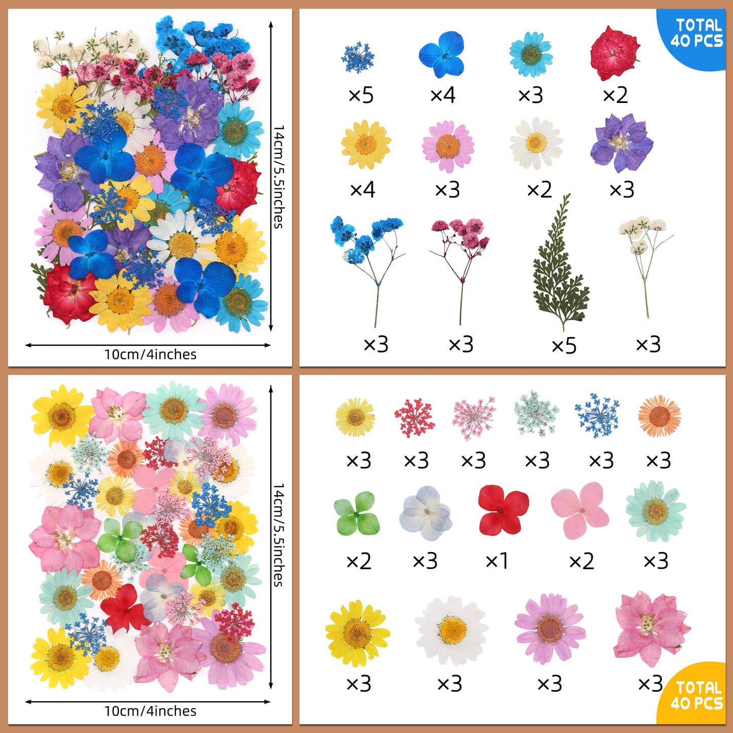 Tessera 160 Pcs Dried Pressed Flowers with Tweezers for Crafts, Dried Flowers for Resin Crafts for Jewelry Making for Candle Making for Wedding Card
