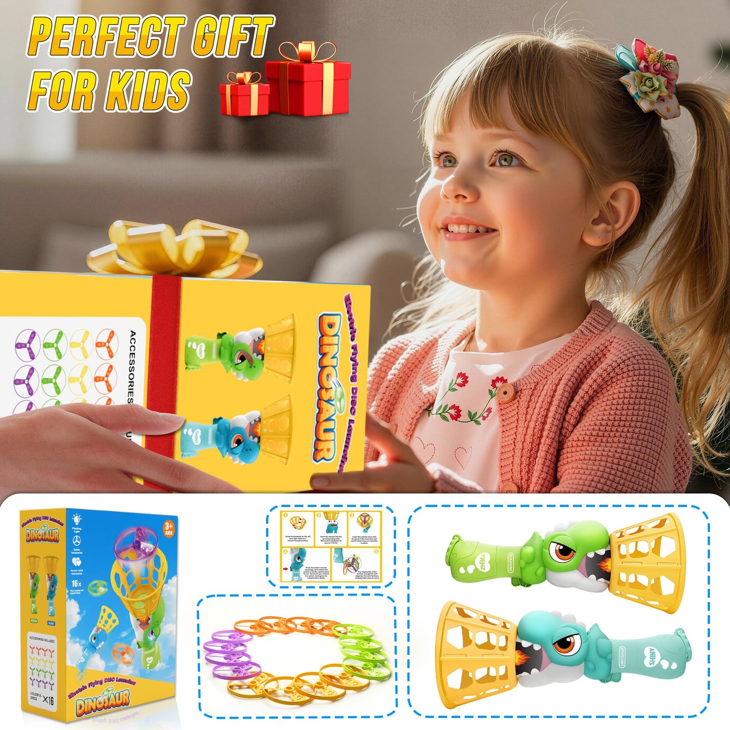 Outside Toys for Kids Ages 4-8 Electric Manual Capture Catching Game for Kids, Automatic Flying Disc Launcher Outdoor Indoor Toy, Chasing Toy for Boys Girls, Perfect Yard Beach Family Game