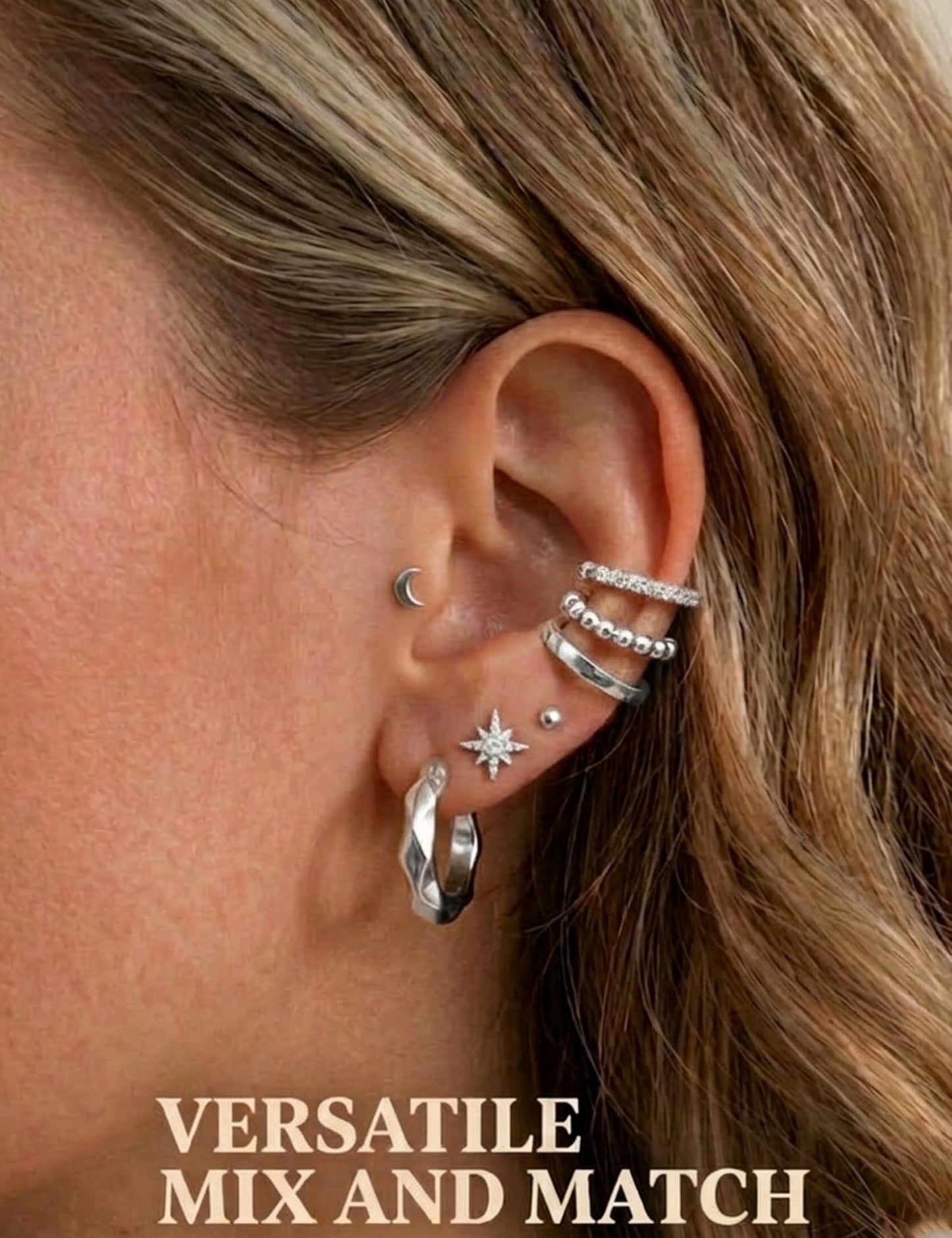 9PCS Ear Cuff Earrings for Women Non Piercing Silver Plated - Hypoallergenic Adjustable Ear Cuffs Trendy Non Tarnish Clip on Cartilage Fake Earring Stacks Wrap Jewelry