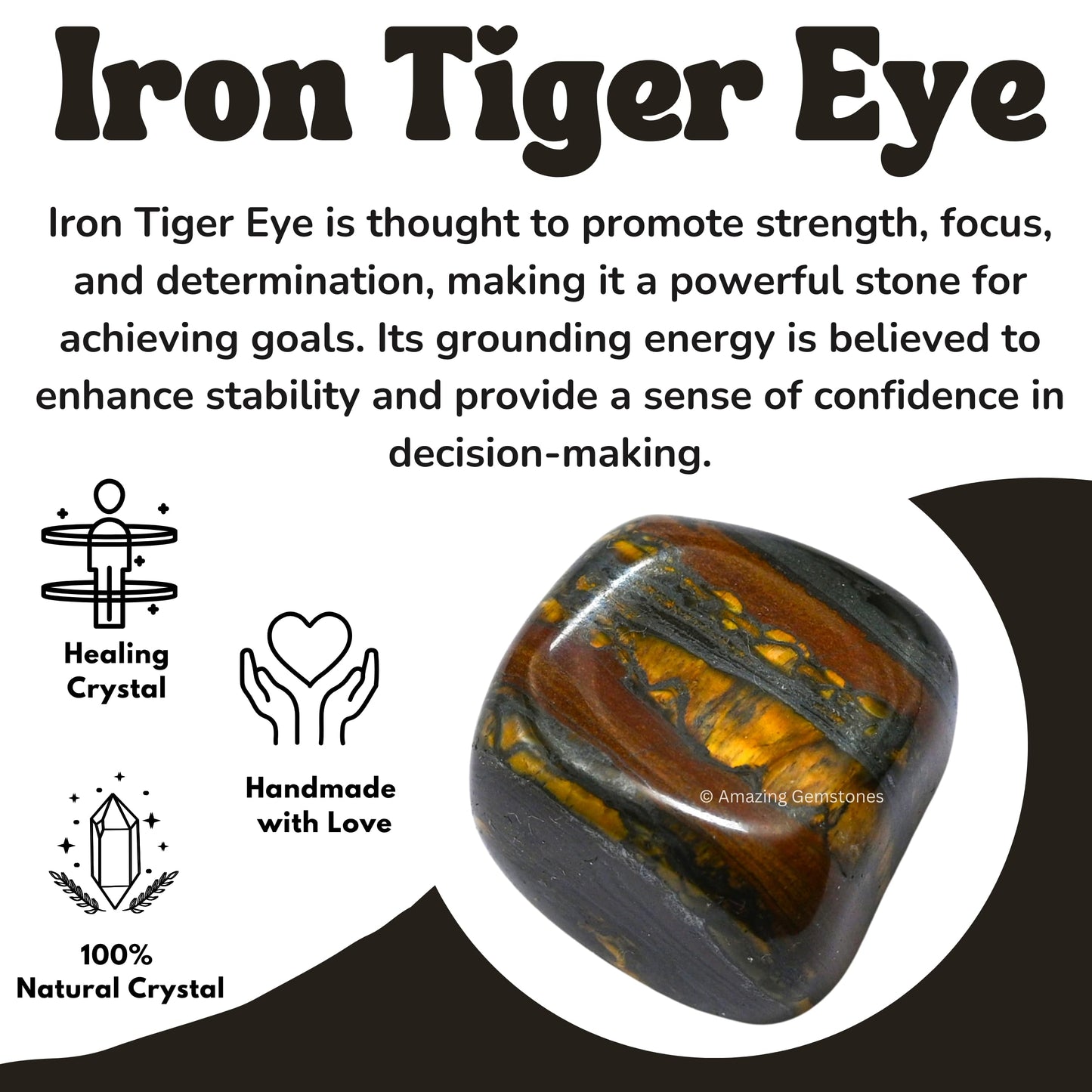 Amazing Gemstone Iron Tiger Eye Crystal Tumbled Stones Polished Rocks - Natural Gem Stones for Healing - DIY Crystals for Protection (1 Piece)