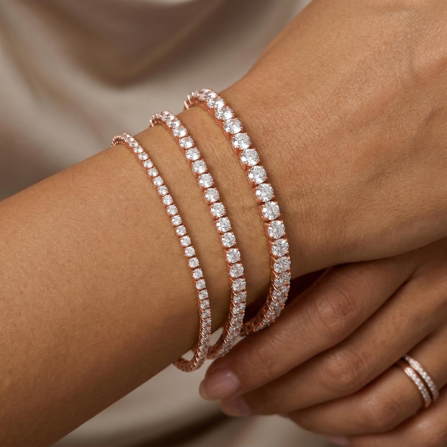 Poxtex Rose Gold Tennis Bracelet for Women Stack, Trendy Rose Gold Classic Bracelets Jewelry Set, Women Fashion Accessories for Watch Band