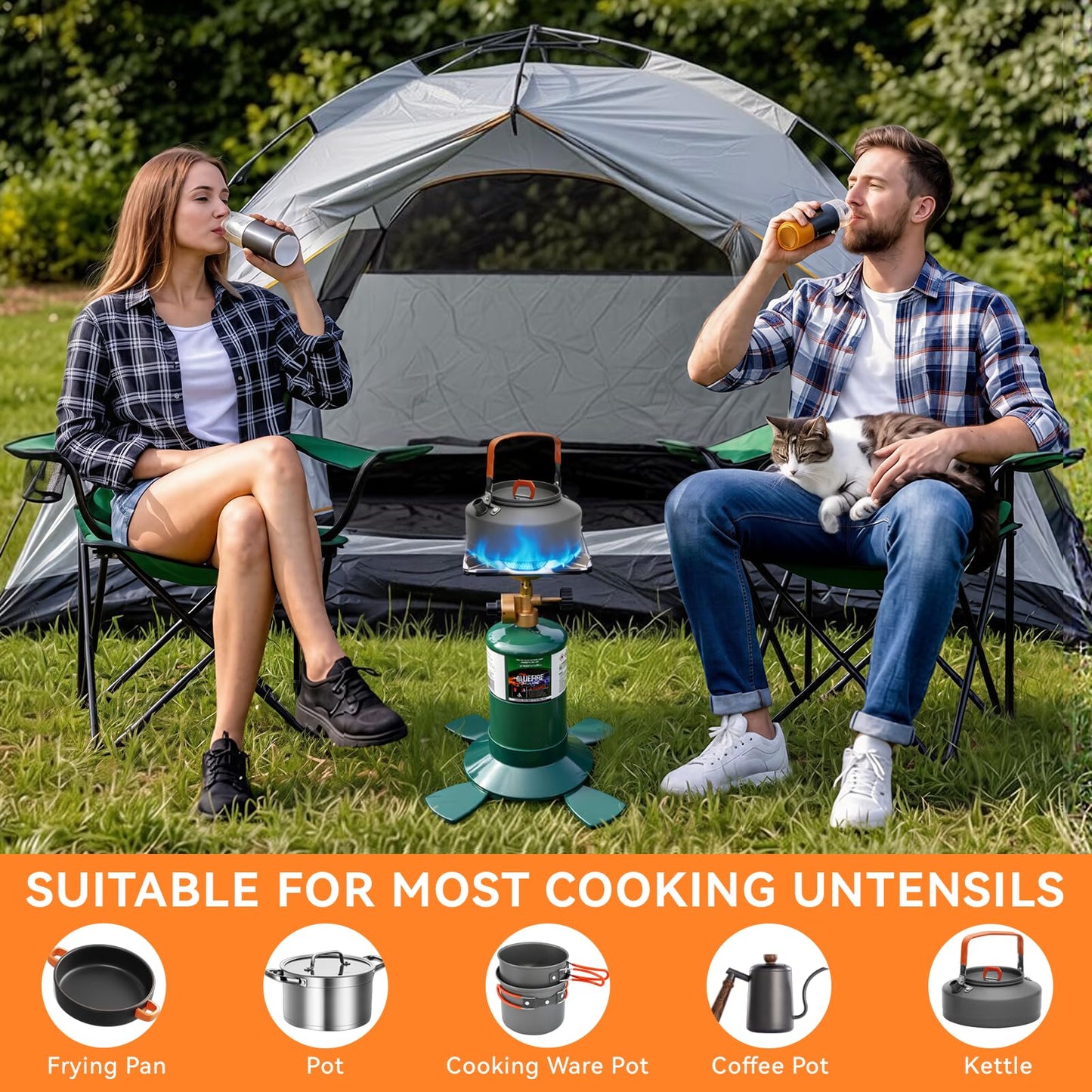 KOMAN Camping Propane Stove,Portable Camping Stove, Backpacking Stove Propane Camping Stove,10000BTU Single Burner Propane Stove for Outdoor Cooking,Fuel by 16 Oz Propane Cylinder (Fuel not Included)