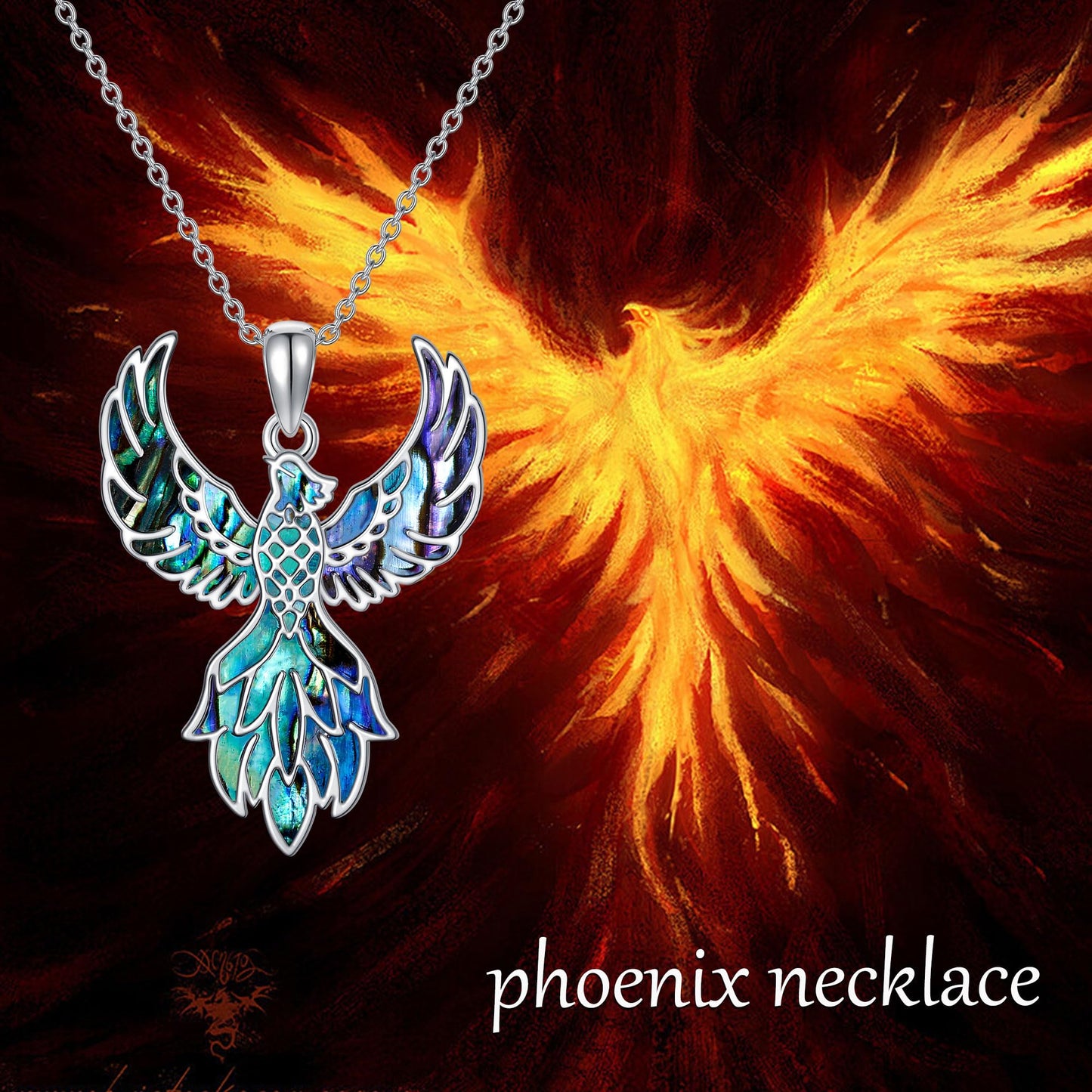 YAFEINI Phoenix Necklace S925 Sterling Silver Abalone Shell Phoenix Pendant Necklace Phoenix Jewelry Gifts for Women Mom Wife
