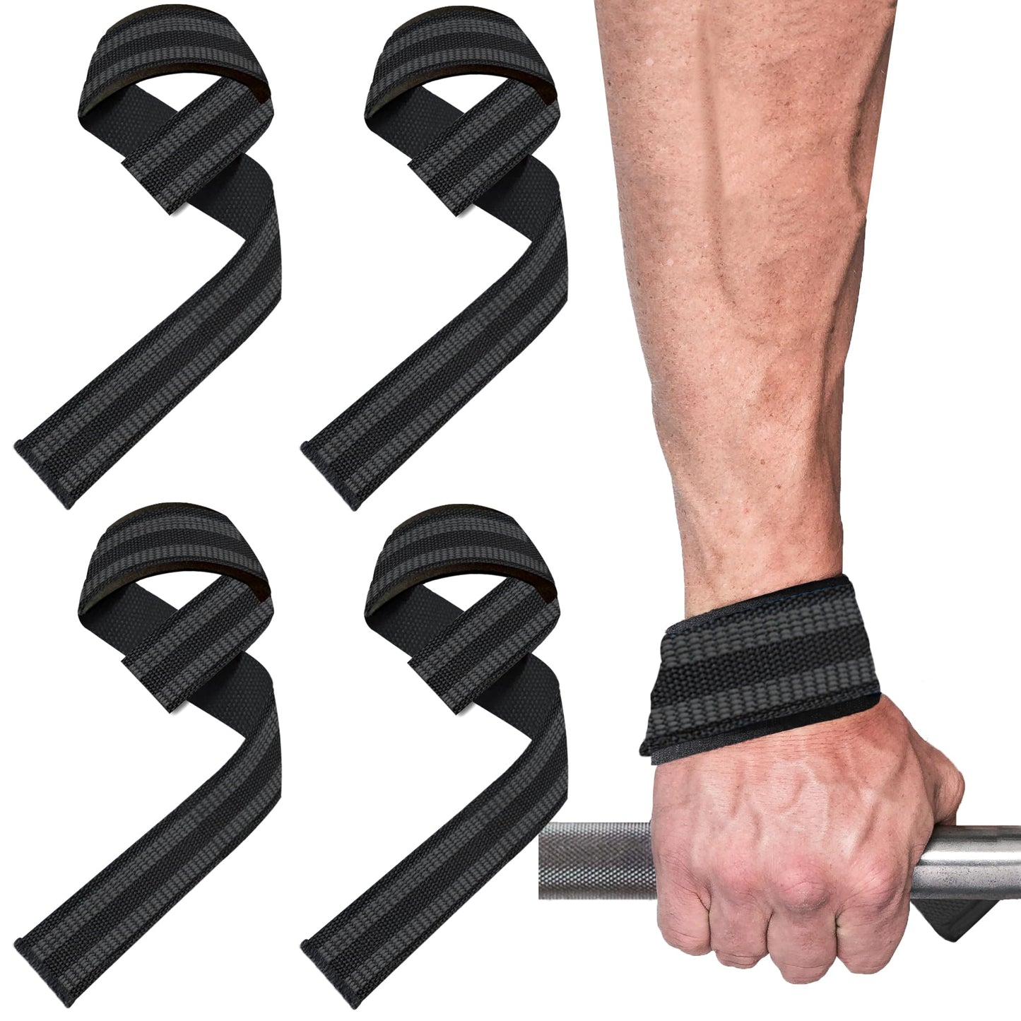 4 Pack Lifting Wrist Straps for Weightlifting, Lifting Straps for Gym Strength Training,Deadlifts,Workout, Men & Women Neoprene-padded Wrist Cushion Cotton Lift Straps with Anti-Skid Silicone -Black