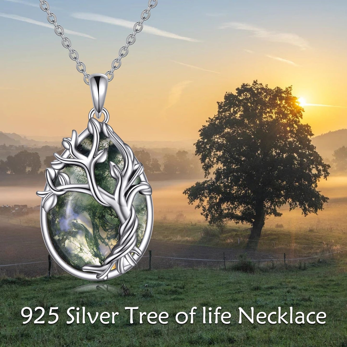 POPLYKE Moss Agate Tree of Life Necklace for Women 925 Sterling Silver Family Tree Pendant Jewelry Birthday Gifts