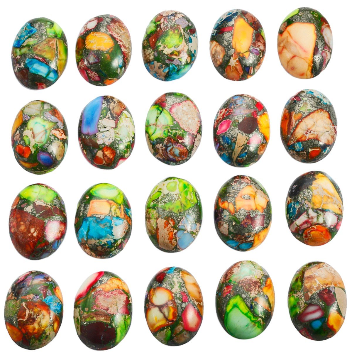 rockcloud 18x25mm Oval Cabochon Flatback Semi-precious Stones Sea Sediment Jasper for Jewelry Making Pack of 5