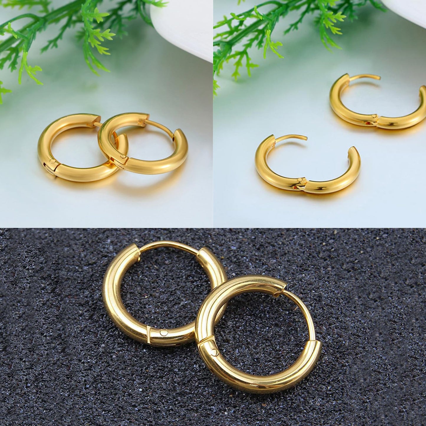316L Surgical Stainless Steel Huggie Hoop Earrings 14mm Gold Hypoallergenic Earrings Hoop Cartilage Helix Lobes Hinged Sleeper Earrings For Men Women(F01:14mm Gold(THK 2.0mm))