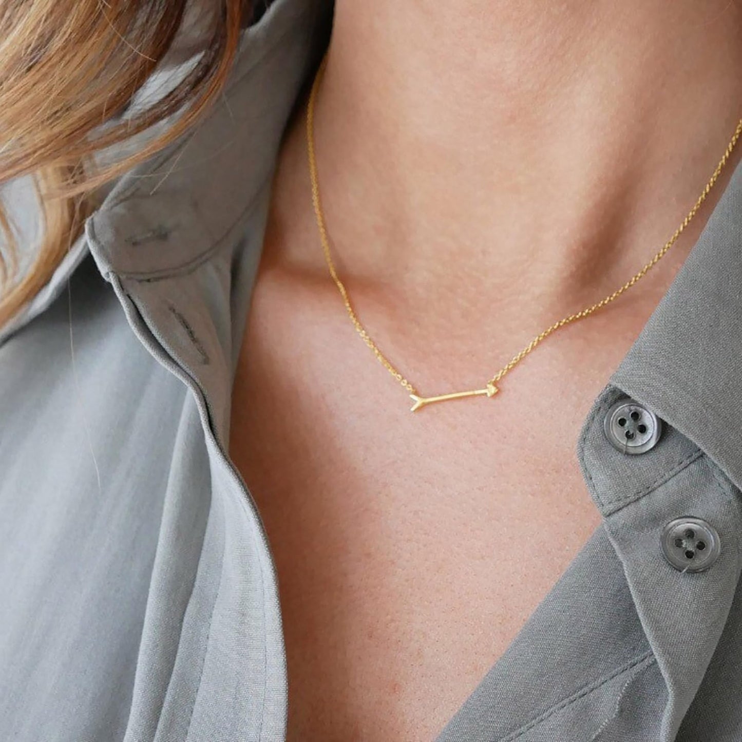 GUOKE Arrow Necklace - 14K Gold Plated Dainty Gold Necklace Simple Jewelry for Women