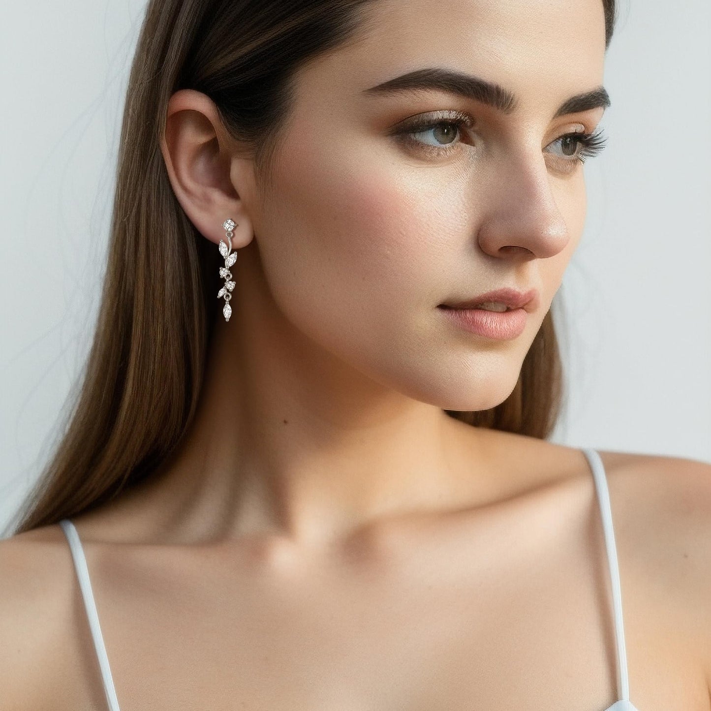 FANZE Marquise Cubic Zirconia Wedding Earrings for Women Brides Bridesmaids, Crystal Dangle Drop Silver Earrings for Women Jewelry Gifts