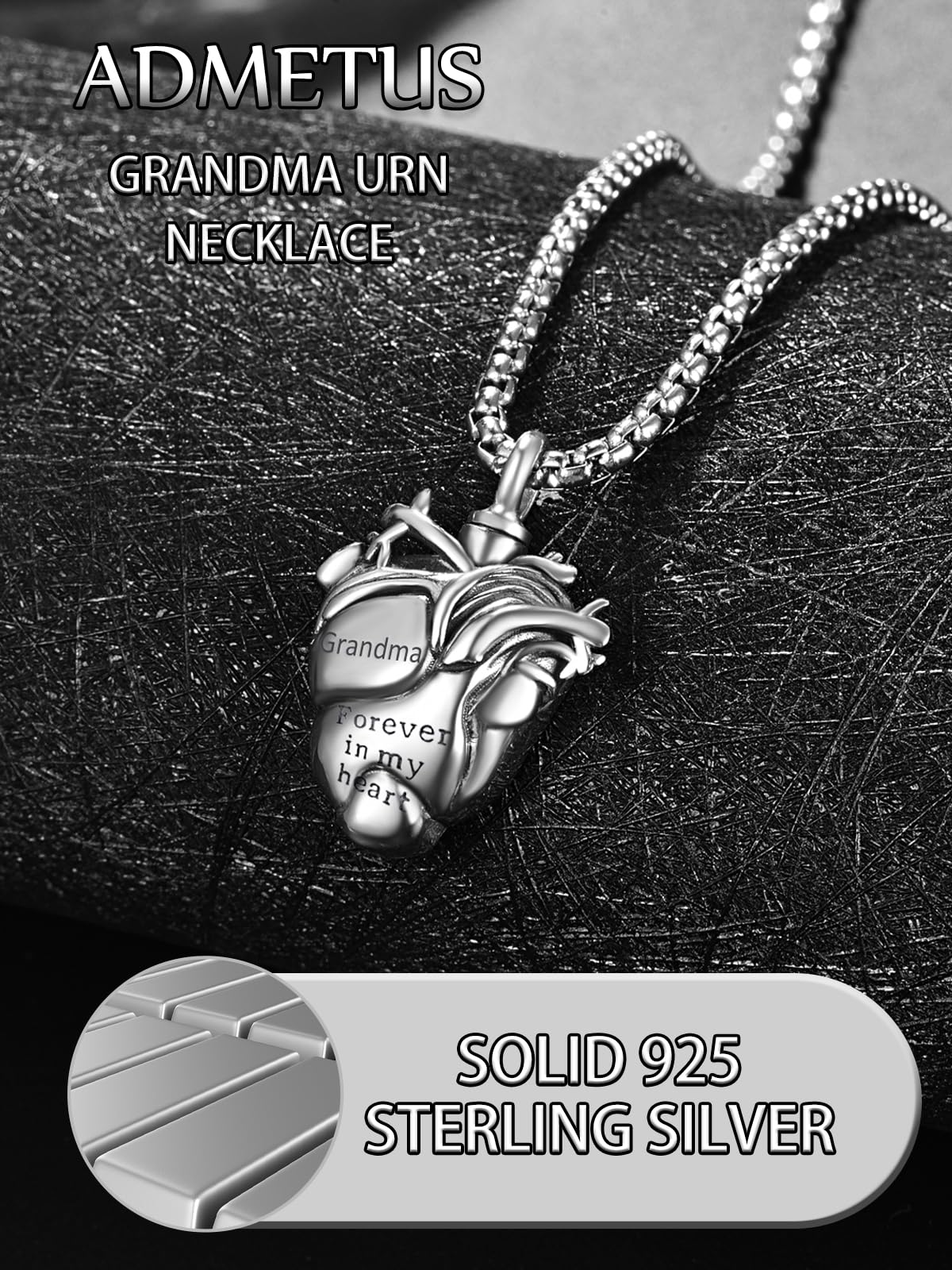 Personalized Anatomical Heart Urn Necklaces for Ashes Sterling Silver Ash Pendants Cremation Jewelry Grandma Keepsake Pendant Memorial Jewelry Gifts for Loss of Grandma