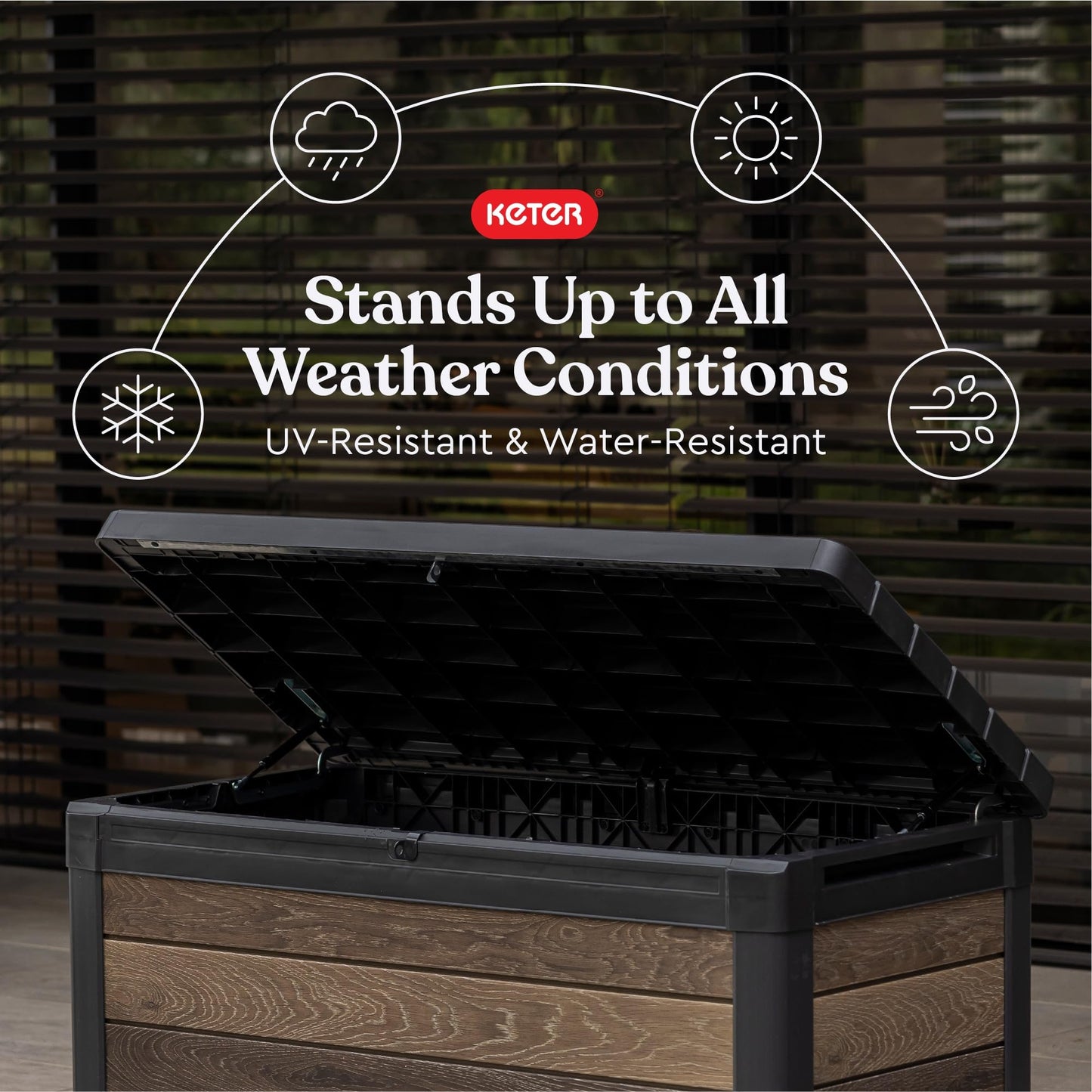 Keter Walnut 100 Gallon Resin Deck Box-Organization and Storage for Patio Furniture Outdoor Cushions, Throw Pillows, Garden Tools and Pool Toys
