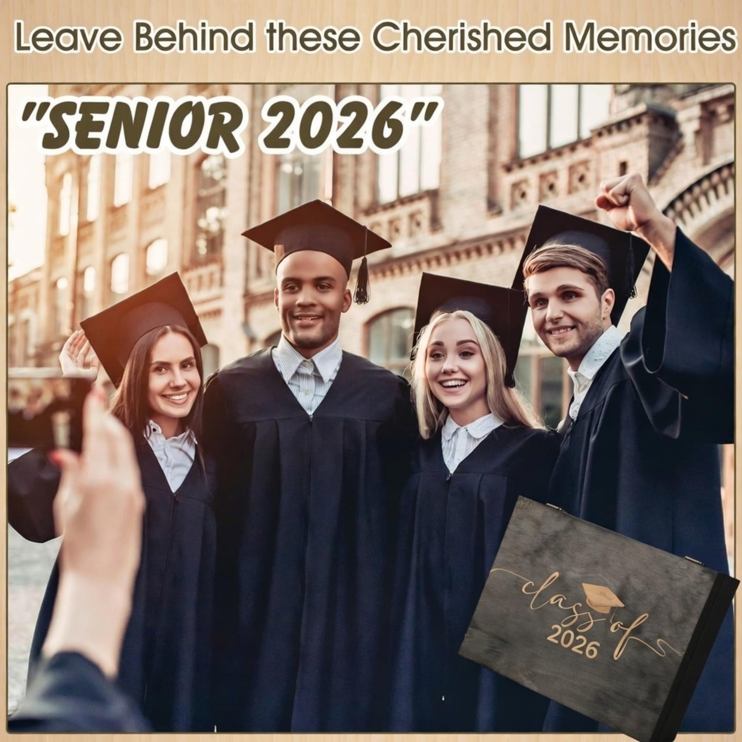 Geelin Graduation Keepsake Wooden Box Class of 2026 Graduation Cap Large Keepsake Box Graduate Wooden Engraving Memento Case for High School College Memory Gifts 13 x 10.5X 5inch(Black)