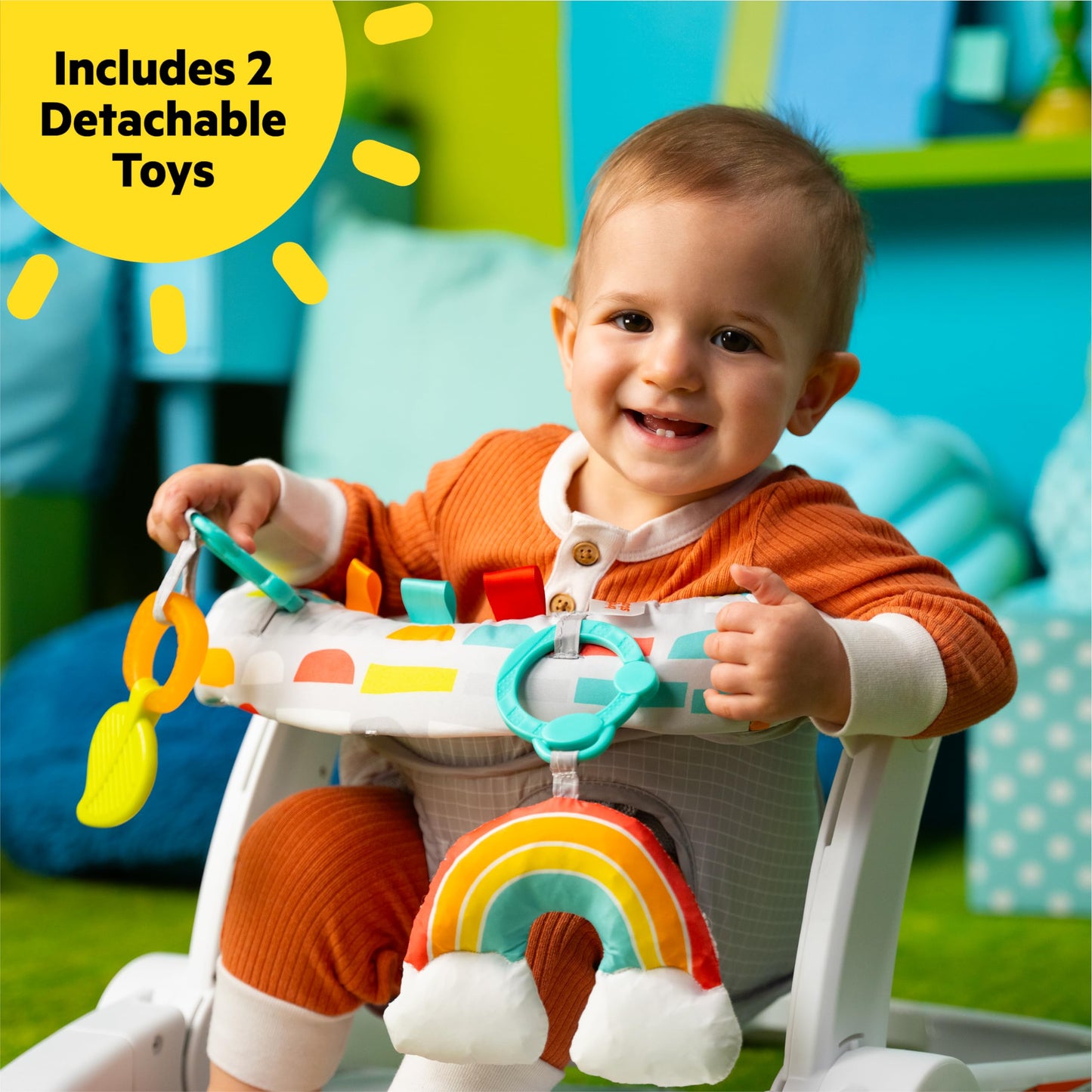 Bright Starts Learn-to-Sit Baby Floor Seat, 2-Positions Grow with Infant, Portable Baby Chair, Includes Sensory Toys, Unisex, 4-12 Months, Playful Paradise