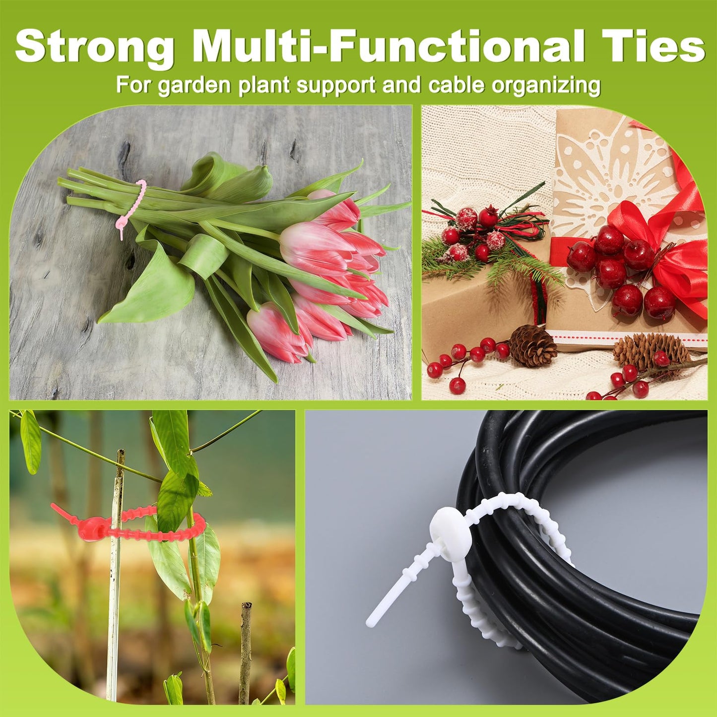 M METERXITY 48-Pack Adjustable Plant Ties, 4.7/5.9/6.7/8.2 Inch Silicone Flexible Multi-Function Garden Twist Tie for Crafts/Gift Wrapping/Gardening Plants, Reusable Support Twine [Red]