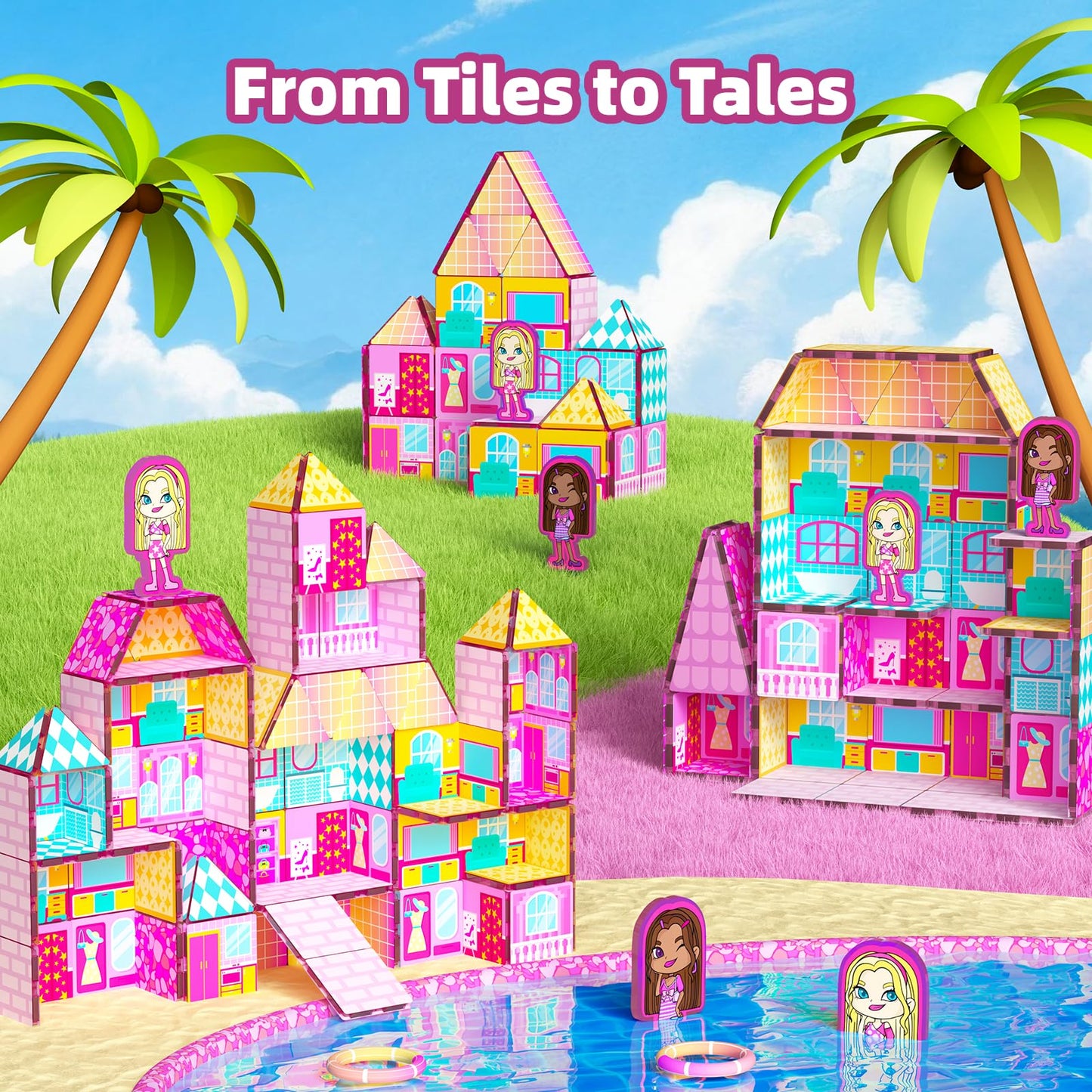 GobiDex Princess Magnetic Doll House Building Toys for Girls 3+, Pink Magnet Tiles for Kids Ages 4-8 STEM Sensory Toys for Toddlers Birthday Gifts for Girls 3+ Year Old