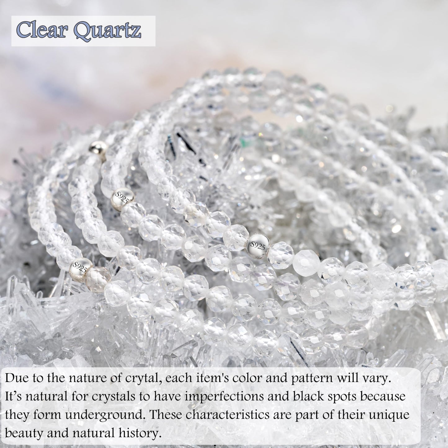 Farfume Clear Quartz - Manifestation - Beaded Bracelets for Women,Handmade Natural Stone 4mm Beads 925 Sterling Silver Stretch Bracelets, Chakra Gemstone Jewelry Gifts for Mom