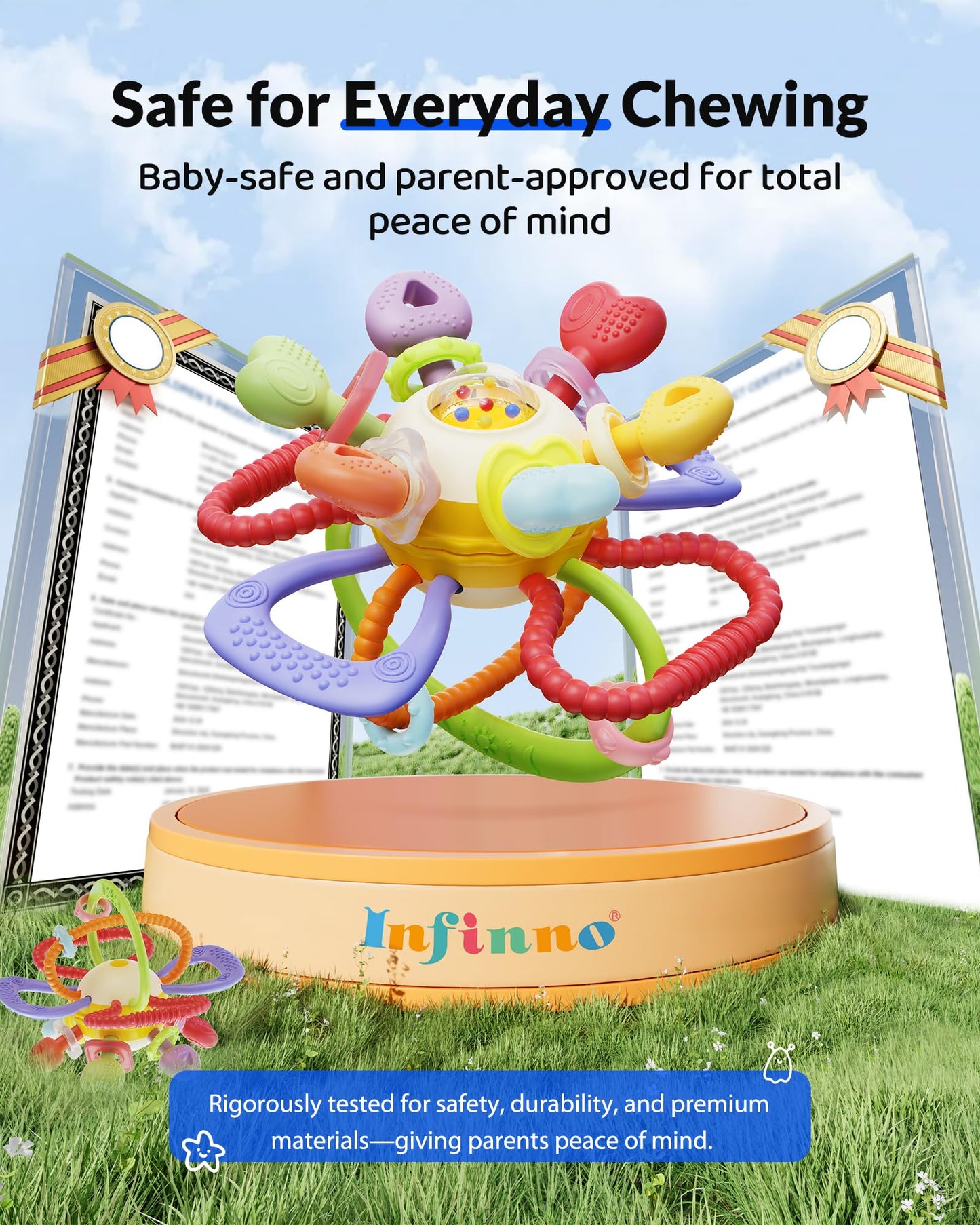 Baby Montessori Sensory Teething Toy – Safe, Multi-Functional BPA-Free Silicone Teether Toy for Babies 0-12 Months – Vibrant Rattle for Teething Relief & Fun Play – Perfect Baby Toys for Boys & Girls