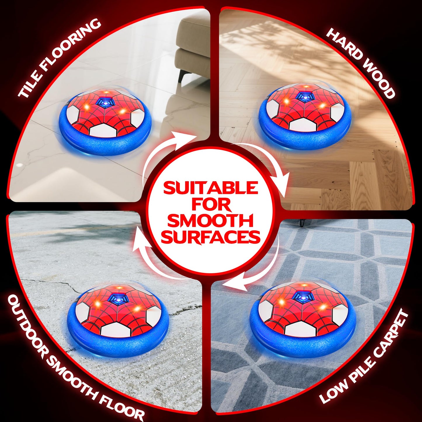 HitToys Airplane Launcher Toy & Spider Hover Soccer Ball Set for Kids | 3 Pack Spider Foam Gliders Air Planes, 3-in-1 Rechargeable Toddler Air Floating Football Toy Ball with Led for Boys Birthday