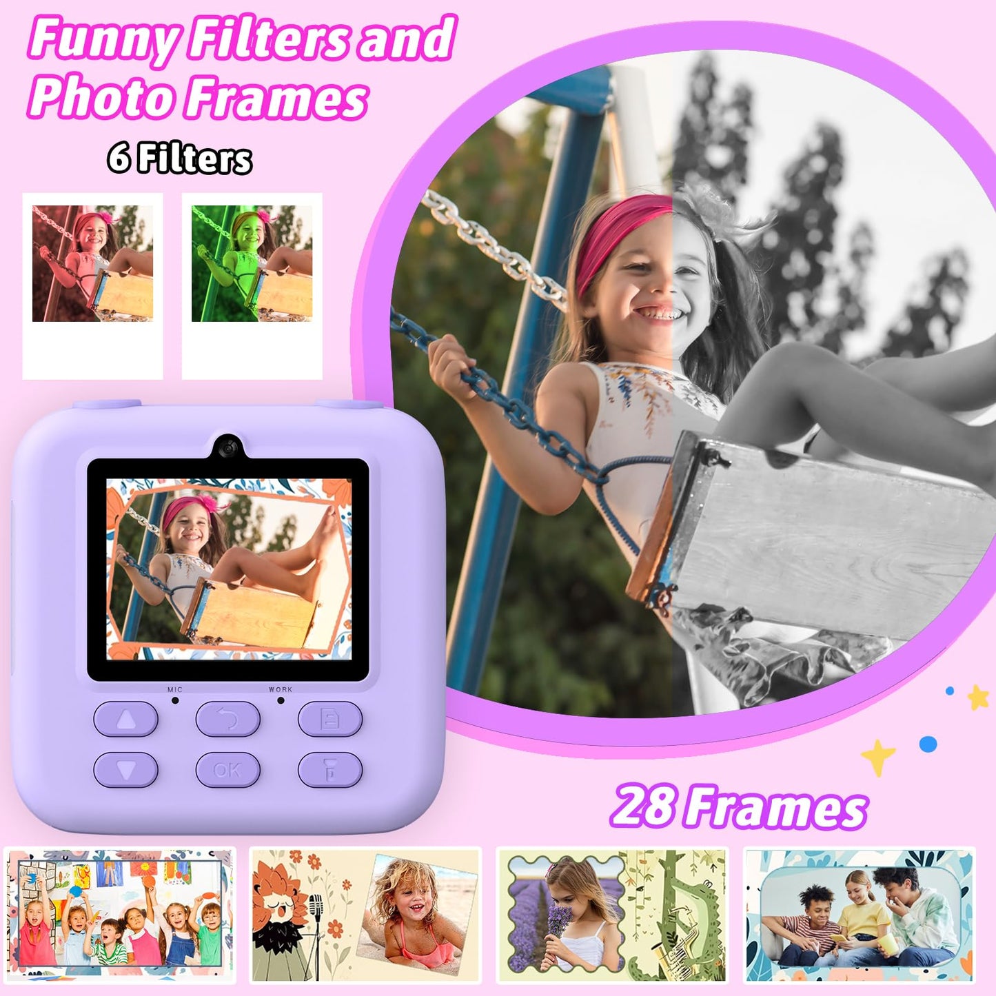 Kids Instant Digital Cameras for Boys and Girls, 1080P HD Dual-Lens Selfie Digital Camera with Print Paper & 32G Card, Christmas Birthday Gifts Toys for Toddler and Teenagers Age 3-16 Years Old