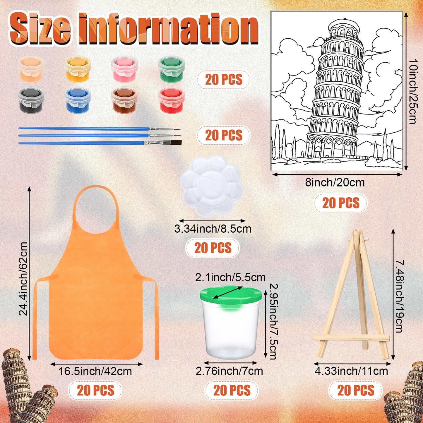 Sherr 140 Pcs 20 Set Pre Drawn Canvas Kit for Painting Craft Sip and Paint Kit for Adults Pre Printed Canvas Painting Favor for Virtual DIY Birthday Gifts Adult's Date Party(Landmarks)