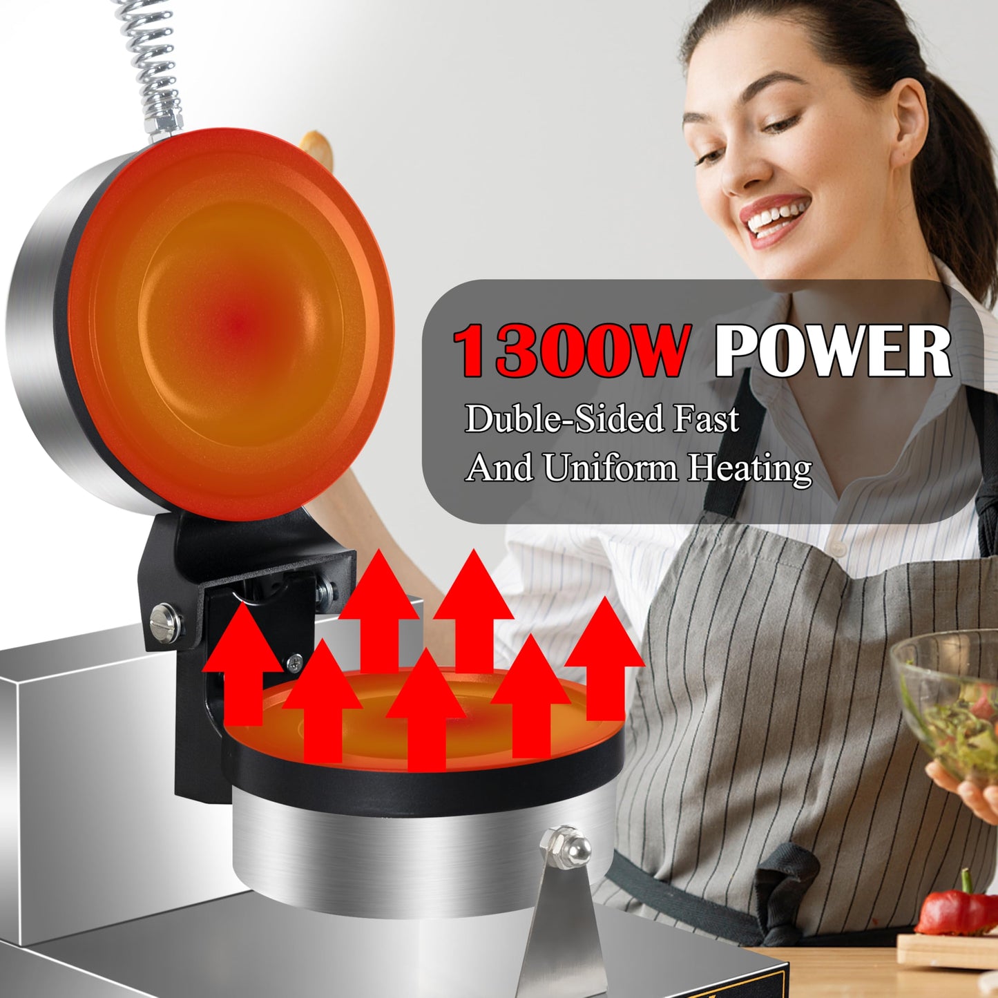1300W Ice Cream UFO Burger Maker, Burger Waffle Maker, Hamburger sandwich machine Non-stick Panini press waffle machine, Non stick pan coating, stainless steel body, with temp and timer control.