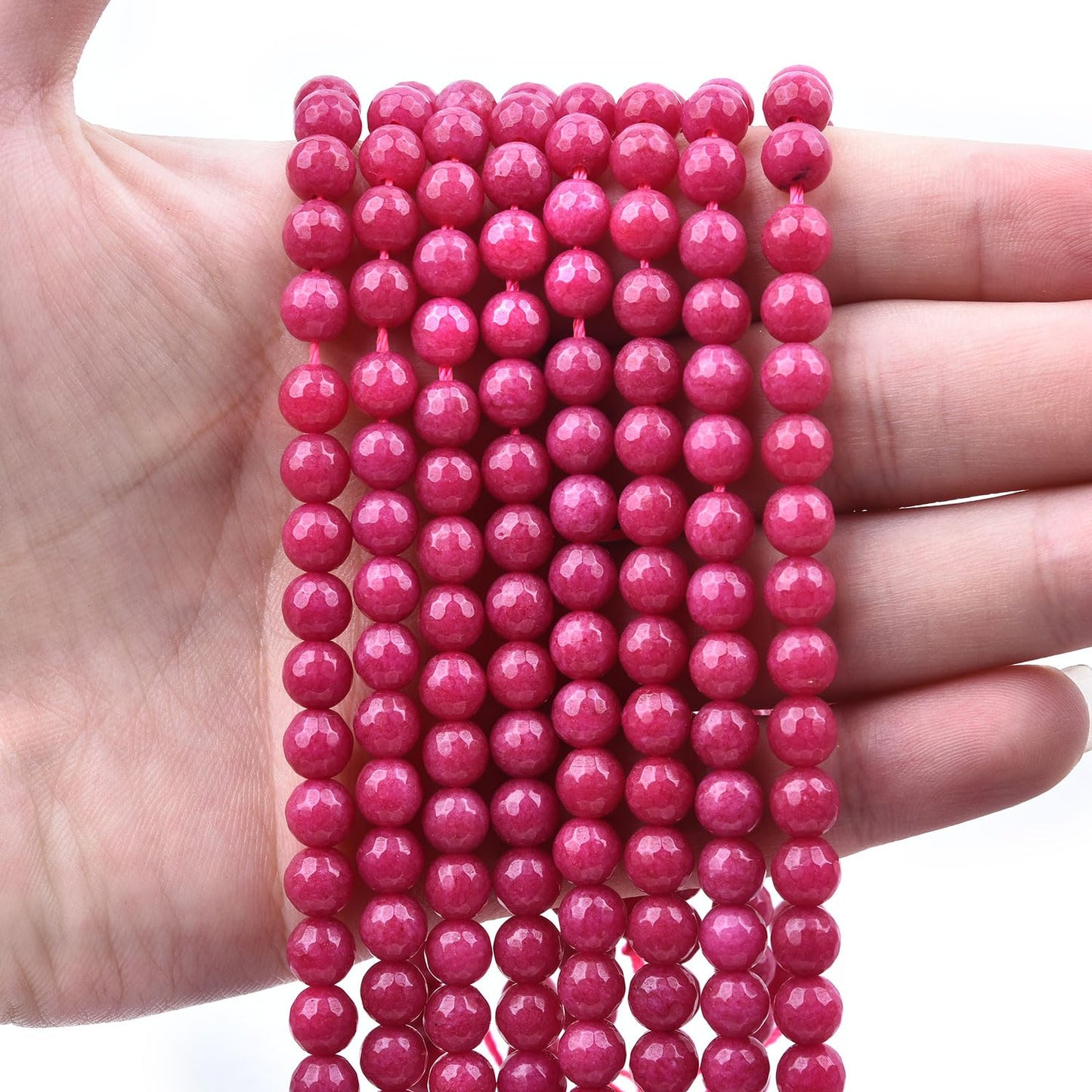 HAAMIIQII 6mm Rose Red Jade Faceted Round Stone Spacer Beads, Loose Gemstone Beads for Jewelry Making, DIY Bracelet, Necklace, Healing Crystal 15 Inch (65pcs)
