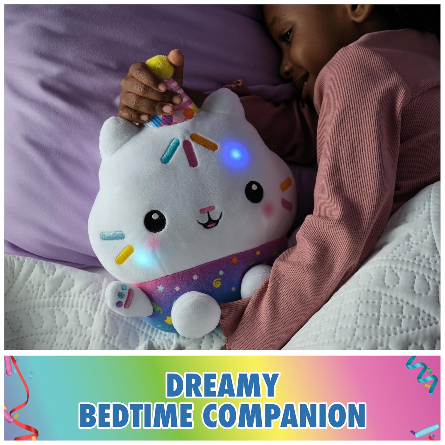 Gabby's Dollhouse Celebrations, Sprinkle Party Cakey Cat Plush, 10-Inch Interactive Stuffed Animal with Sounds, Kids Toys for Girls & Boys Ages 3+
