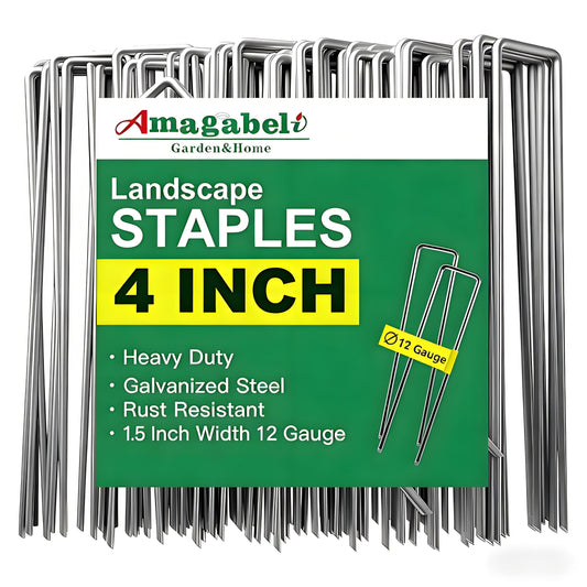 AMAGABELI GARDEN & HOME 4 Inch 200 Pack Galvanized Landscape Staples 12 Gauge Anti-Rust Heavy Duty Garden Staples Plant Cover Stakes U-Shaped Sod Pins Ground Fence Stakes for Weed Barrier Fabric
