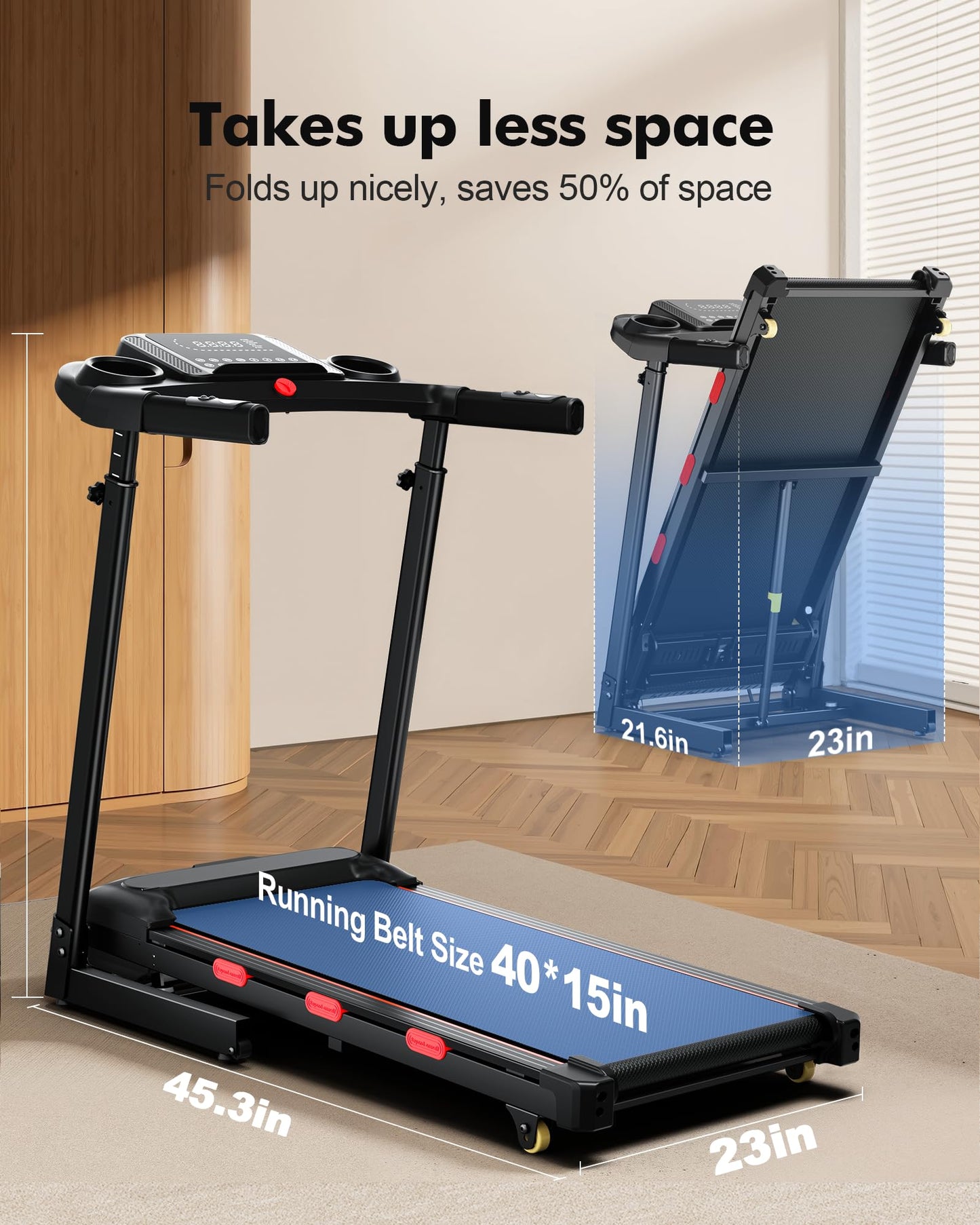 15% Auto Incline Treadmill for Home - Adjustable Height Handle, Folding Treadmills 350LBS Weight Capacity, 3.5HP Quiet Heavy Duty Treadmills with Console (15% Auto Incline)