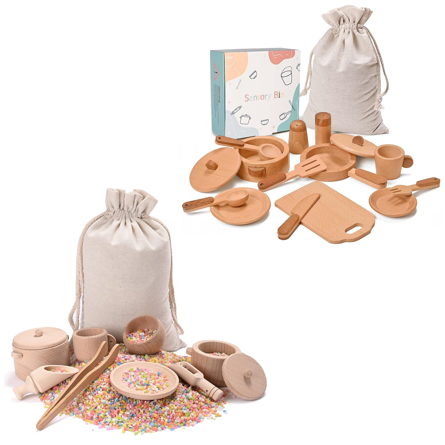 Sensory Bin Toys for Toddlers Montessori Toys, Waldorf Toys, Pretend Play Dish and Tongs- Fine Motor Learning Toys for Sensory Table Activities