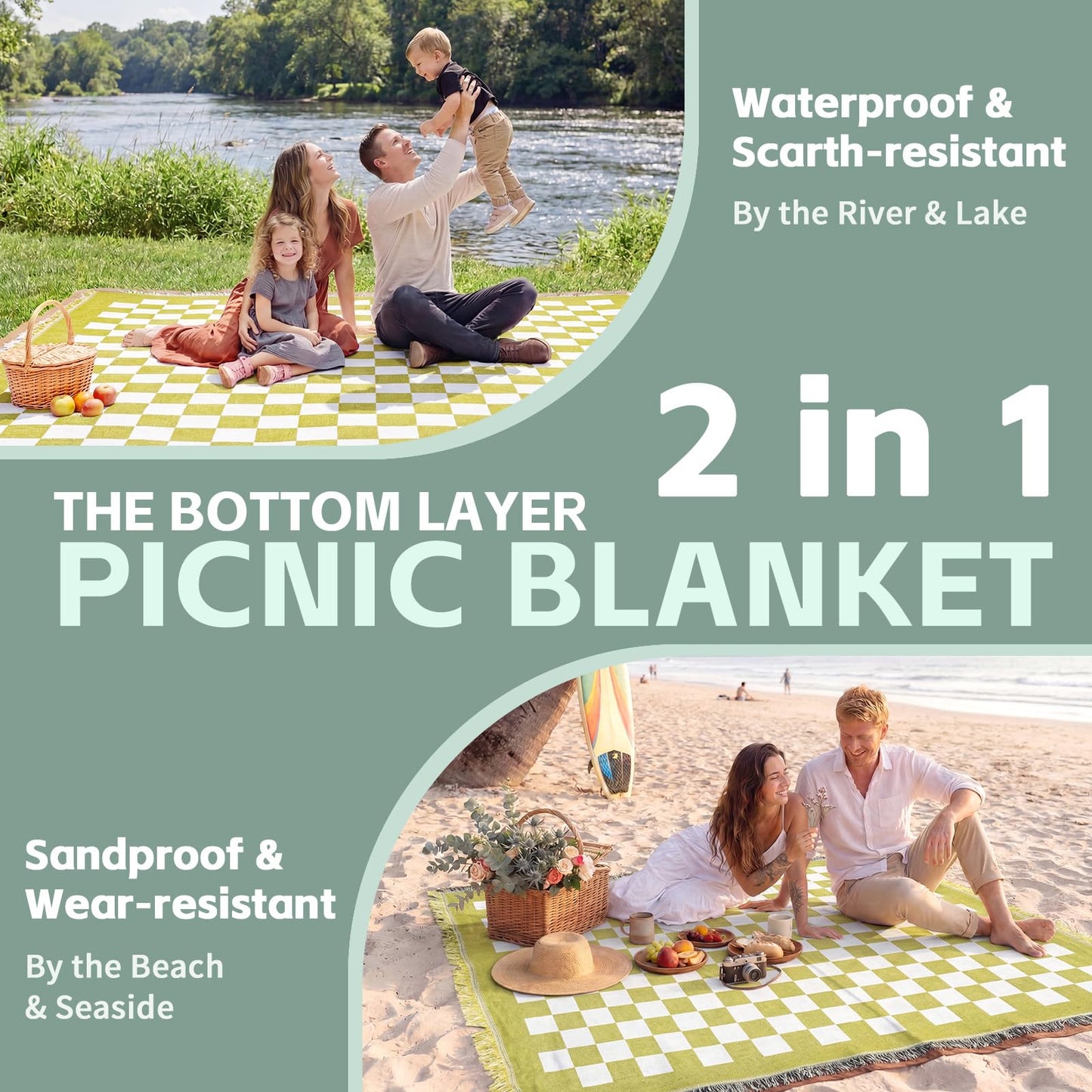 2 in 1 Extra Large Camping Blanket Outdoor Picnic Yoga Mat Lightweight Car Essential Roadtrip Gadget Rv Accessories Glamping Tent Gear Must Haves Hiking Stuff Backpacking Necessities Women Beach Gift