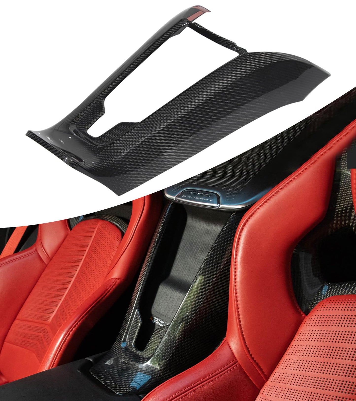 NUBEHONE C8 Carbon Fiber Interior Center Control Cover Trim Fit for Chevrolet Corvette C8 2020-2025 Stingray Z51 Z06 E-Ray Carbon Fiber Waterfall Cover Trim Central Gear Shift Panel Cover Trim