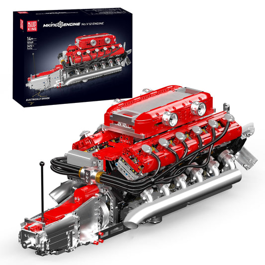 Mould King V12 Engine Model Kit That Runs, MOC Engineering Model Building Kit with Battery and Motor, 3472 PCS STEM Engineering Building Blocks for Adults
