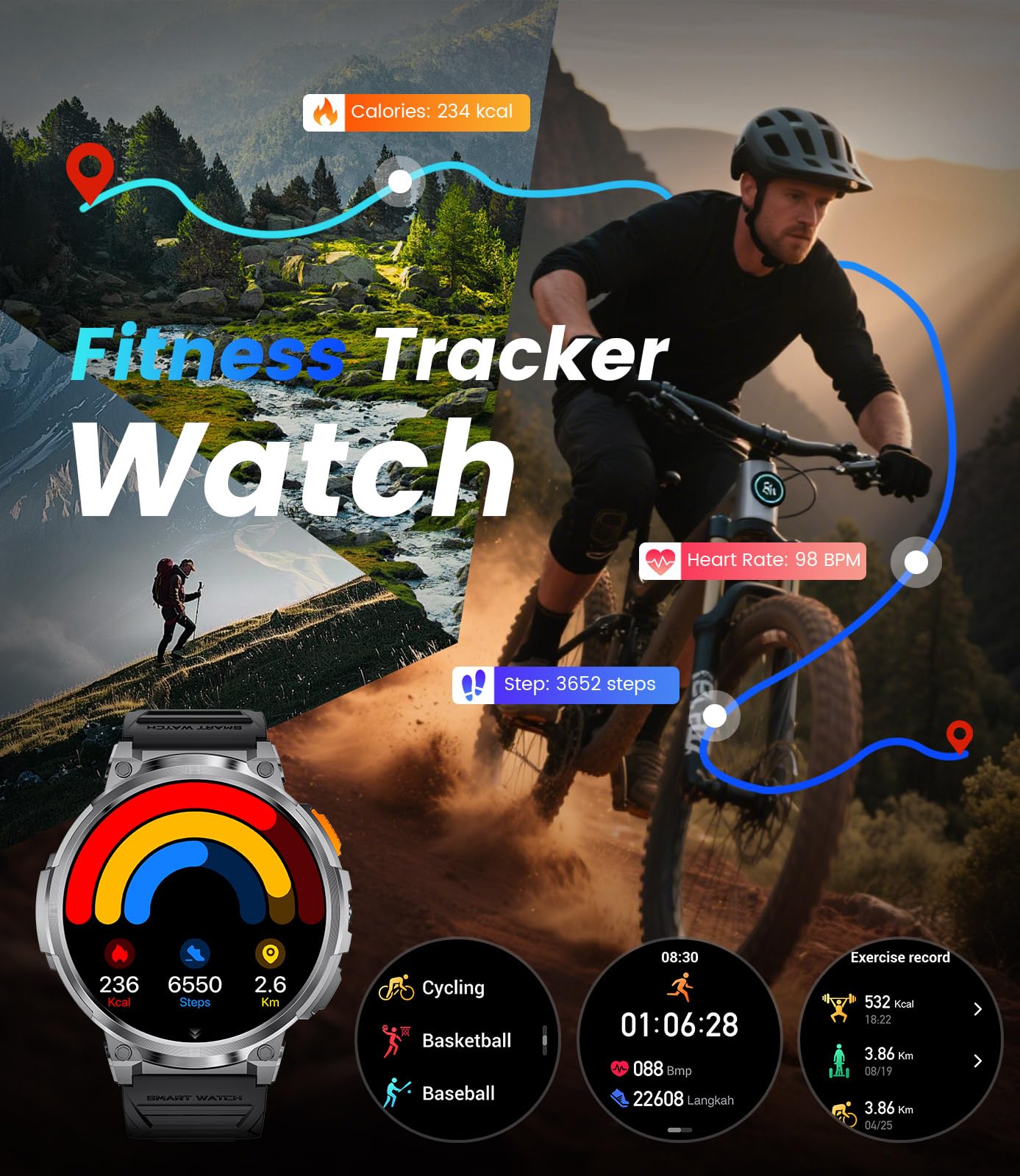 LIGE Smart Watches for Men with 730mAh Battery, 1.85" HD Smart Watch with Flashlight/Make/Answer Call/120+Sports Mode Fitness Tracker/Sleep Monitoring, iOS Android Waterproof Military SmartWatches