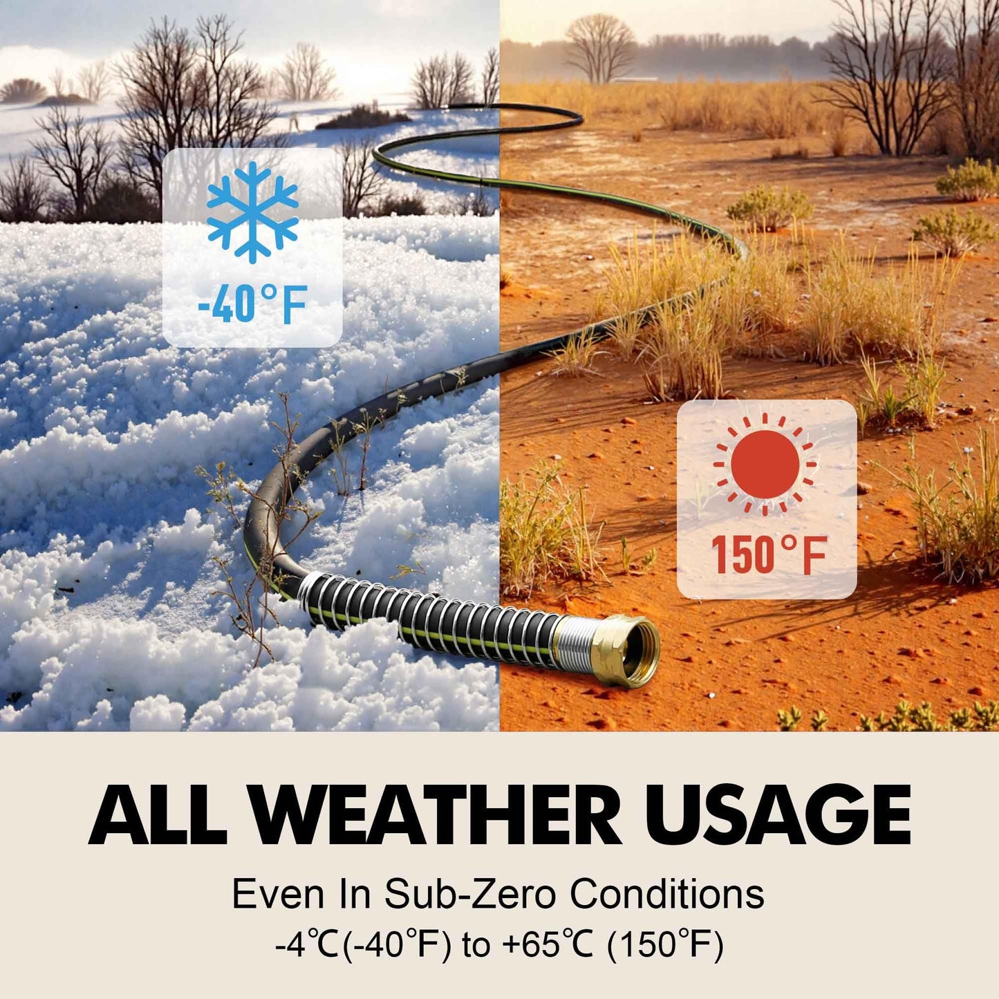 Wurzberge Lightweight Rubber Garden Hose 50 ft, 5/8" Hybrid Rubber Hose with Solid Brass Fitting, Water Hose Pipe for Outdoor, Cleaning & Washing