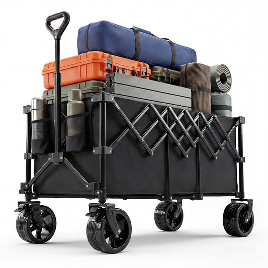 NEWBULIG Wagon Carts Foldable - 440LB Extra-Long Heavy-Duty Collapsible Wagon with All-Terrain Wheels, Portable Storage Shopping Cart for Groceries, Camping, Sports, Beach, Garden
