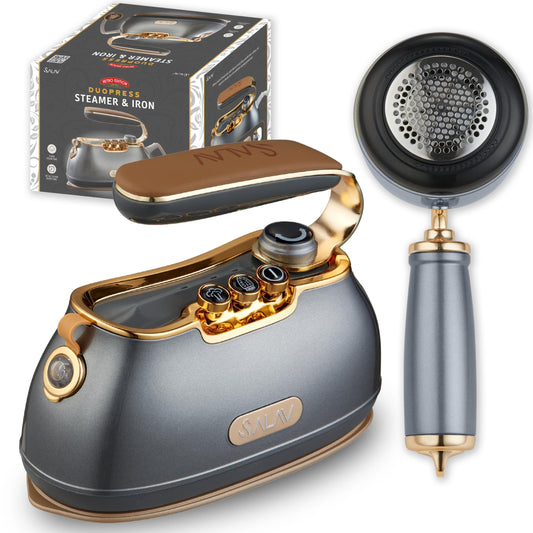 SALAV Retro Edition Steamer and Iron and Fabric Shaver and Lint Roller Bundle, Titanium