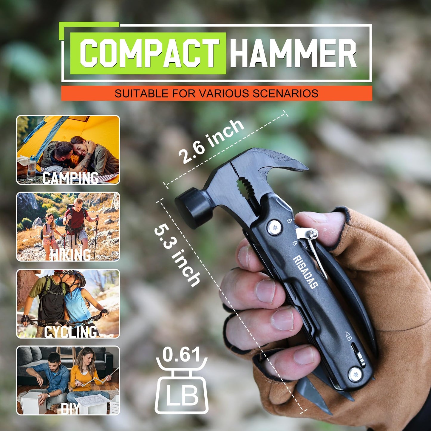 Gifts for Men - Birthday Gifts for Man, Dad, Husband, Mens Gift Ideas - Stocking Stuffers for Men, Mens Stocking Stuffers - Christmas Fathers Day Groomsmen Gift - Multitool Hammer for Camping, Hiking