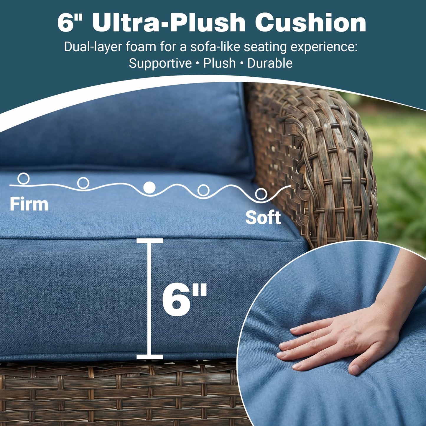 SAILARY Patio Furniture Set, 7PCS Outdoor Wicker Conversation Set with 6" Thick Cushions, High Back Rattan Sofa & Swivel Rocker Chairs, Weather Resistant Olefin Fabric for Garden, Poolside, Navy Blue