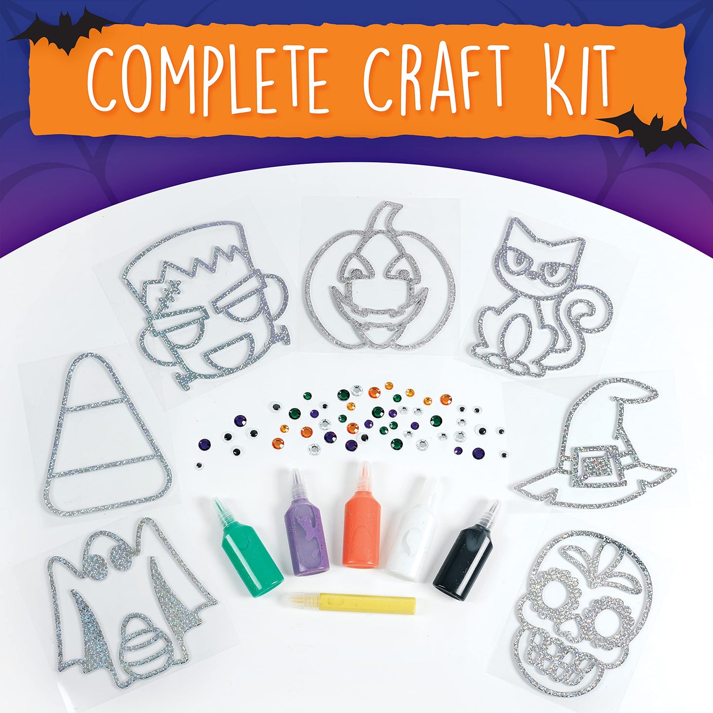 Creativity for Kids Halloween Window Art Kit | Create 7 Spooky Suncatchers with Paint, Rhinestones & Wiggly Eyes | DIY Craft Kit for Kids | Fun for Parties, Gifts & Seasonal Décor (Ages 6+)