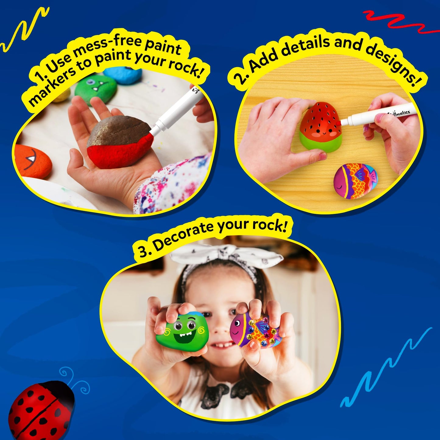 Skillmatics Rock Painting Kit - Mess-Free Art & Craft Kit for Girls & Boys, Craft Kits & Supplies, DIY Creative Activity, Screen-Free Fun, Gifts for Kids Ages 4, 5, 6, 7, 8, 9, 10, 11,12