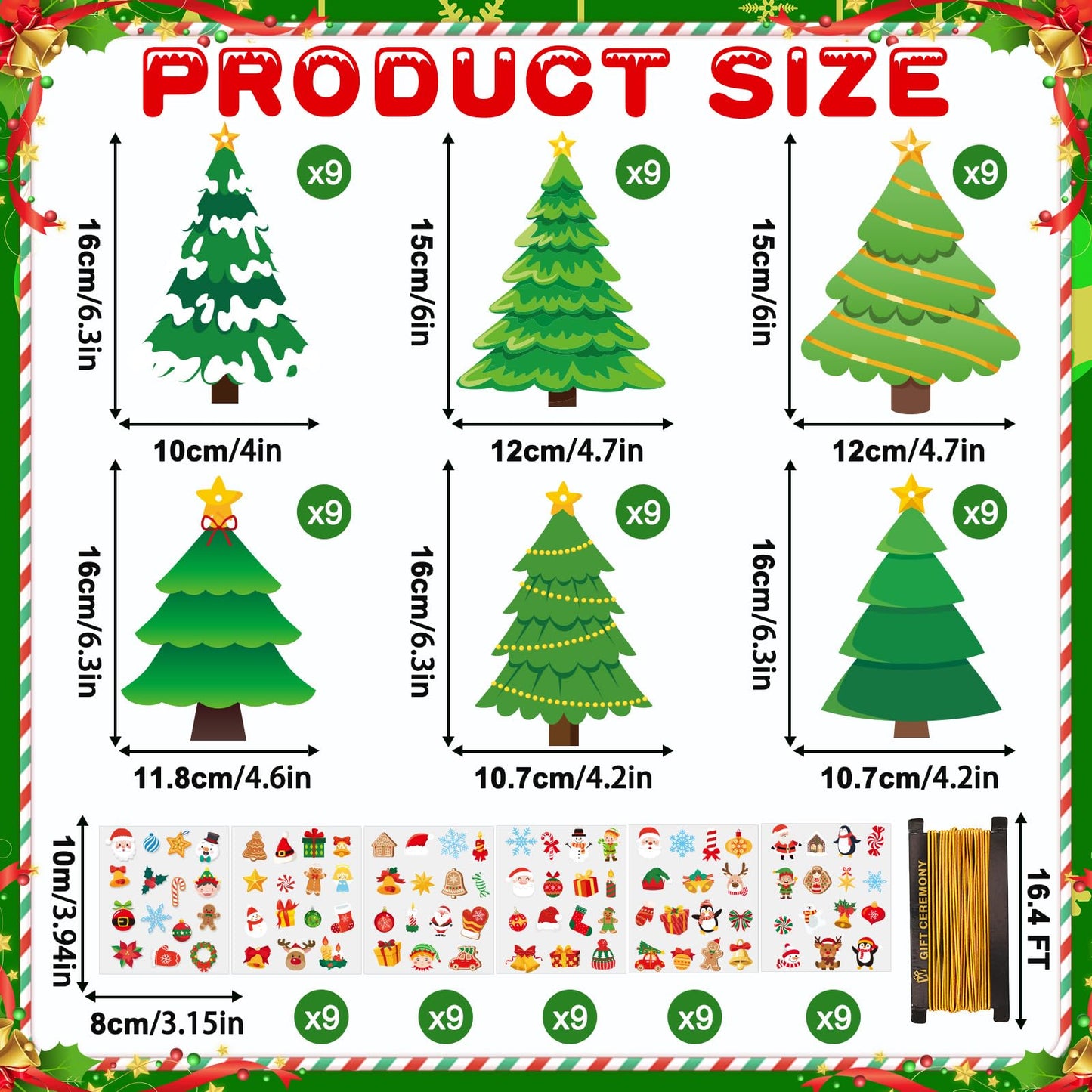JULBEAR 54 Pcs Christmas Tree Crafts for Kids, DIY Xmas Tree Hanging Ornaments with Stickers Kits for Home Classroom Game Activities Party Favors Holiday Decoration Making