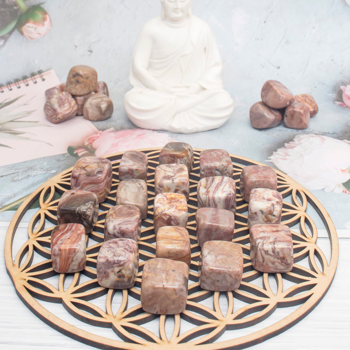 "Crocon 1LB Rosetta Jasper Tumbled Stones and Crystals Bulk 2000+ Carats Natural Crystal Kit for Reiki Healing Crystal Polished, Tumble Stones, Chakra Balancing, Reiki Gift, Home Decor Size : 20mm"