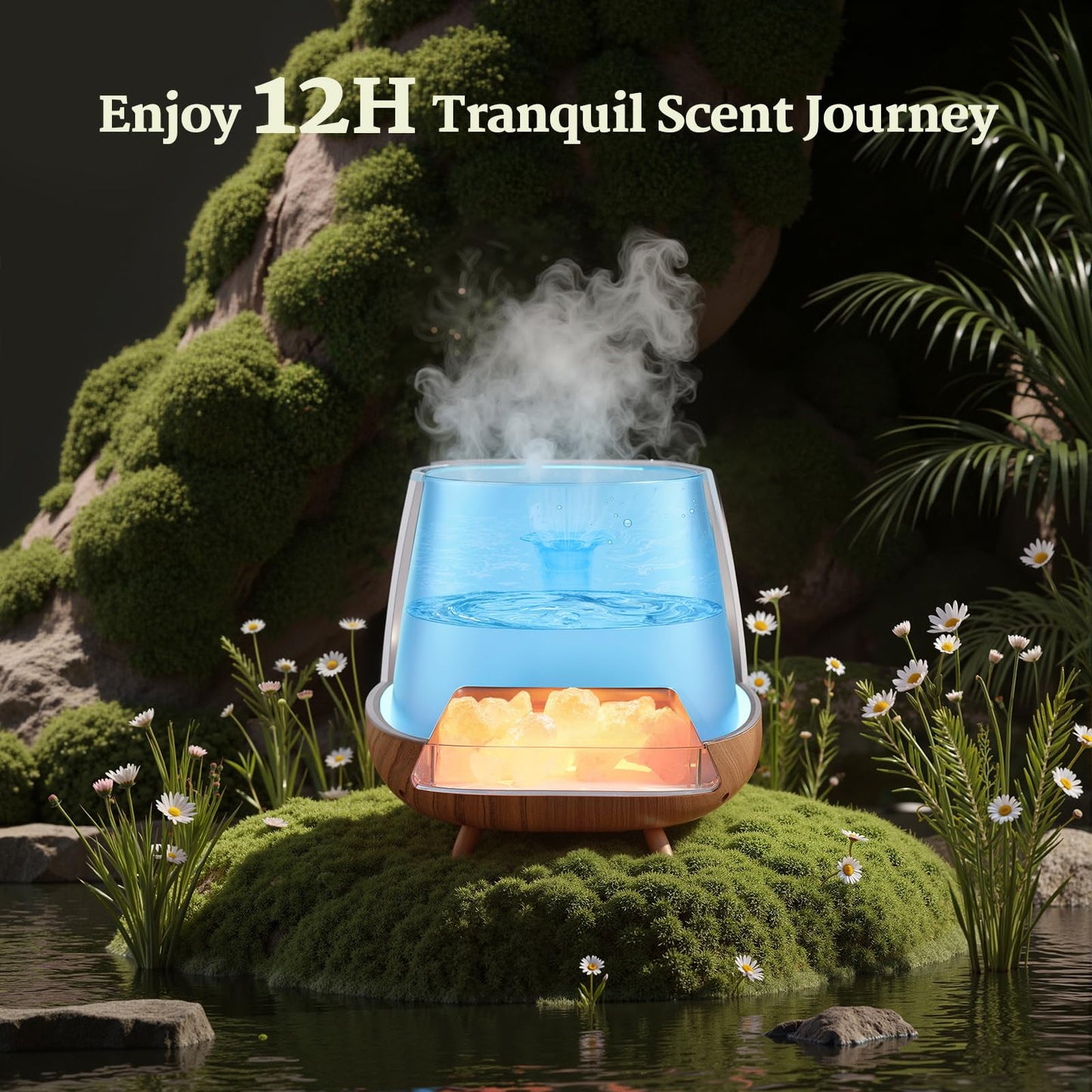 JJNJJN Essential Oil Diffuser for Home: 200ml Aromatherapy Diffuser with Himalayan Pink Salt Rock, Cool Mist Humidifier with Auto Off Function and 9 Colors LED Night Light for Bedroom