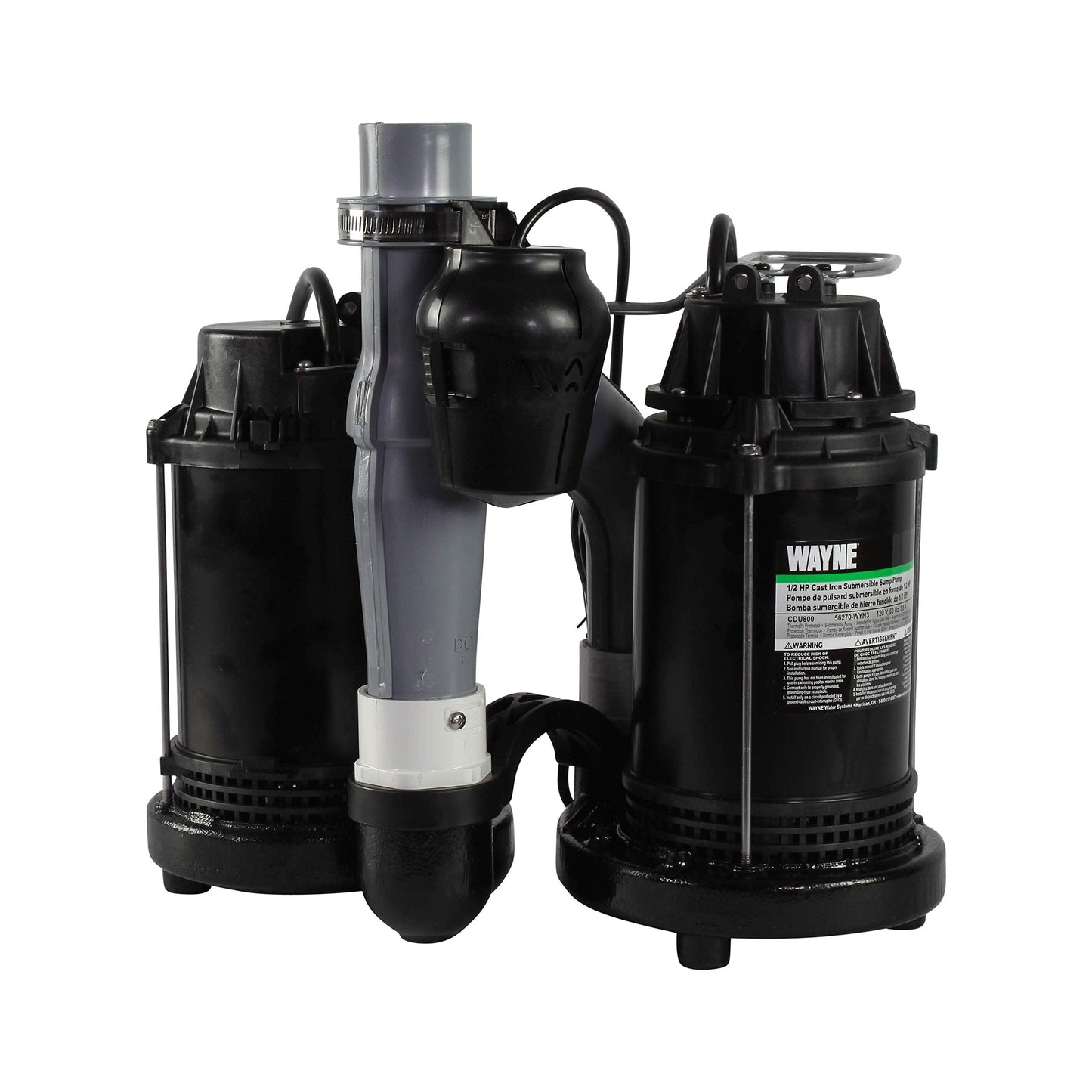 WAYNE - 1/2 HP Sump Pump with Integrated Vertical Float Switch and 12 Volt Battery Back Up Capability, Battery Not Included - Up to 5,100 Gallons Per Hour - Heavy Duty Basement Sump Pump System
