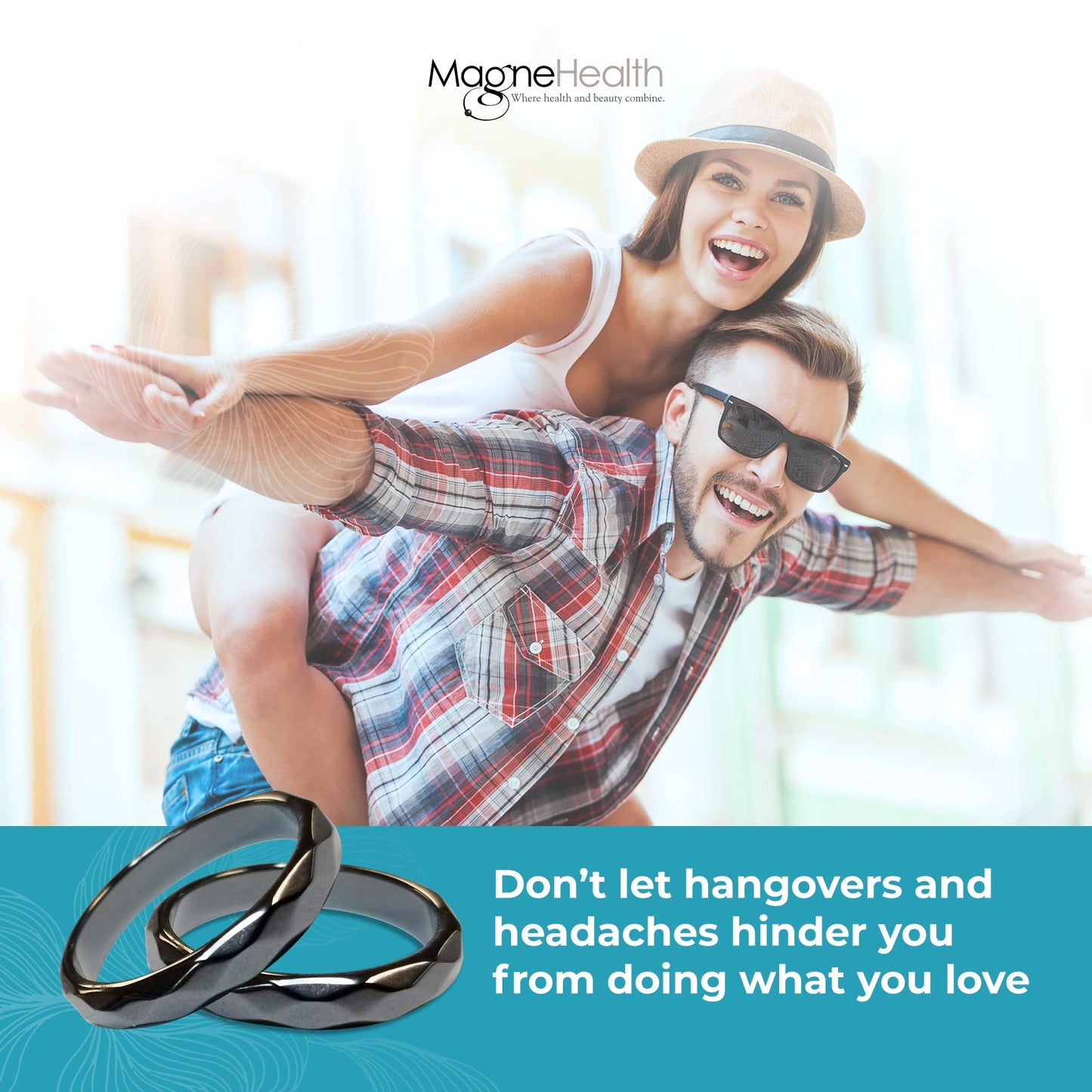 MAGNEHEALTH Hangover Ring, Thin Beveled Magnetic Hematite Band Ring, Hematite Band in Beveled Design for Magnetic Therapy, Acupuncture Ring - Size 9