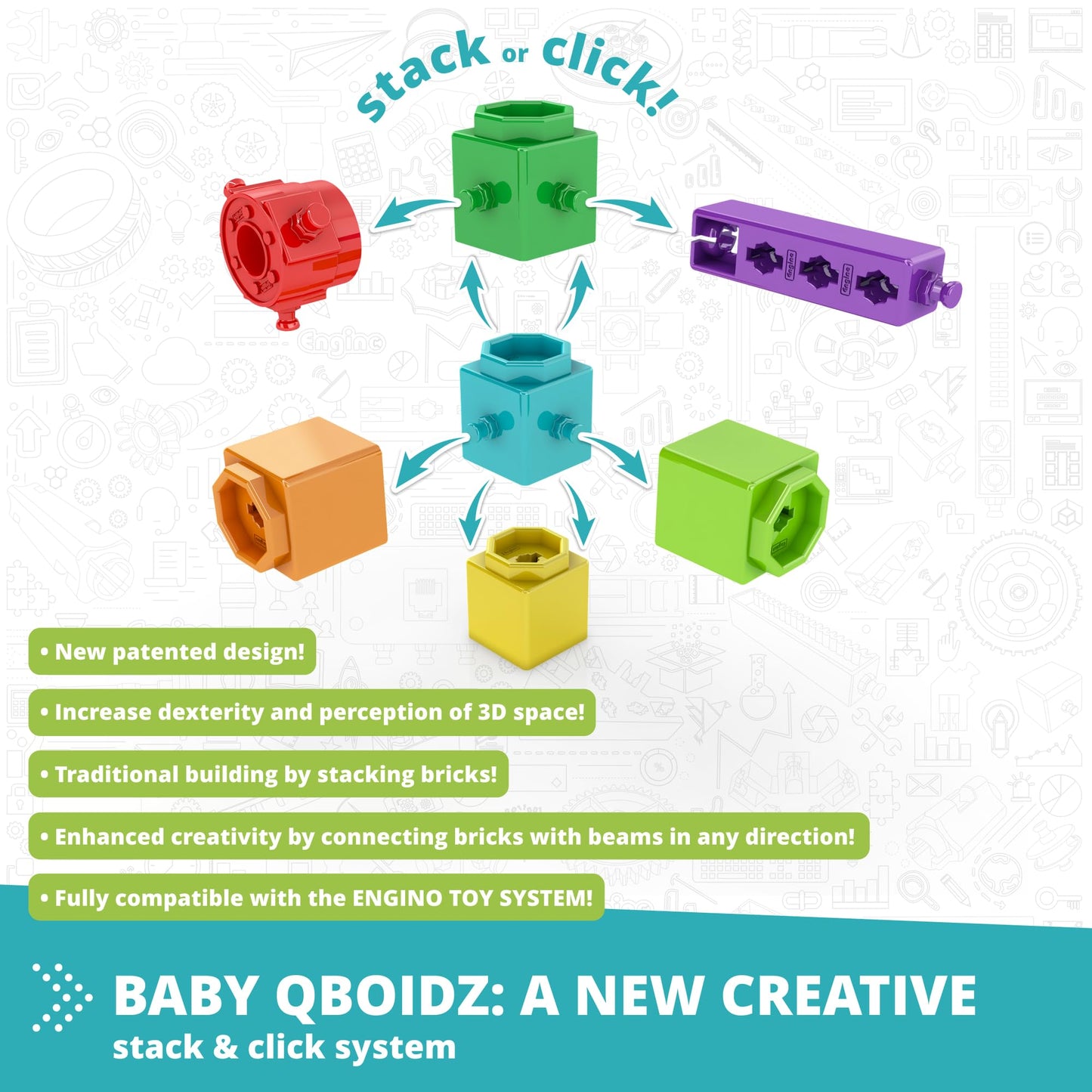 Engino Baby Qboidz, My First Steps Toy, Montessori Baby Toys Ages 1.5+, Building Blocks for Toddlers, Learning & Education Toys, Kindergarten Readiness, Large Tub