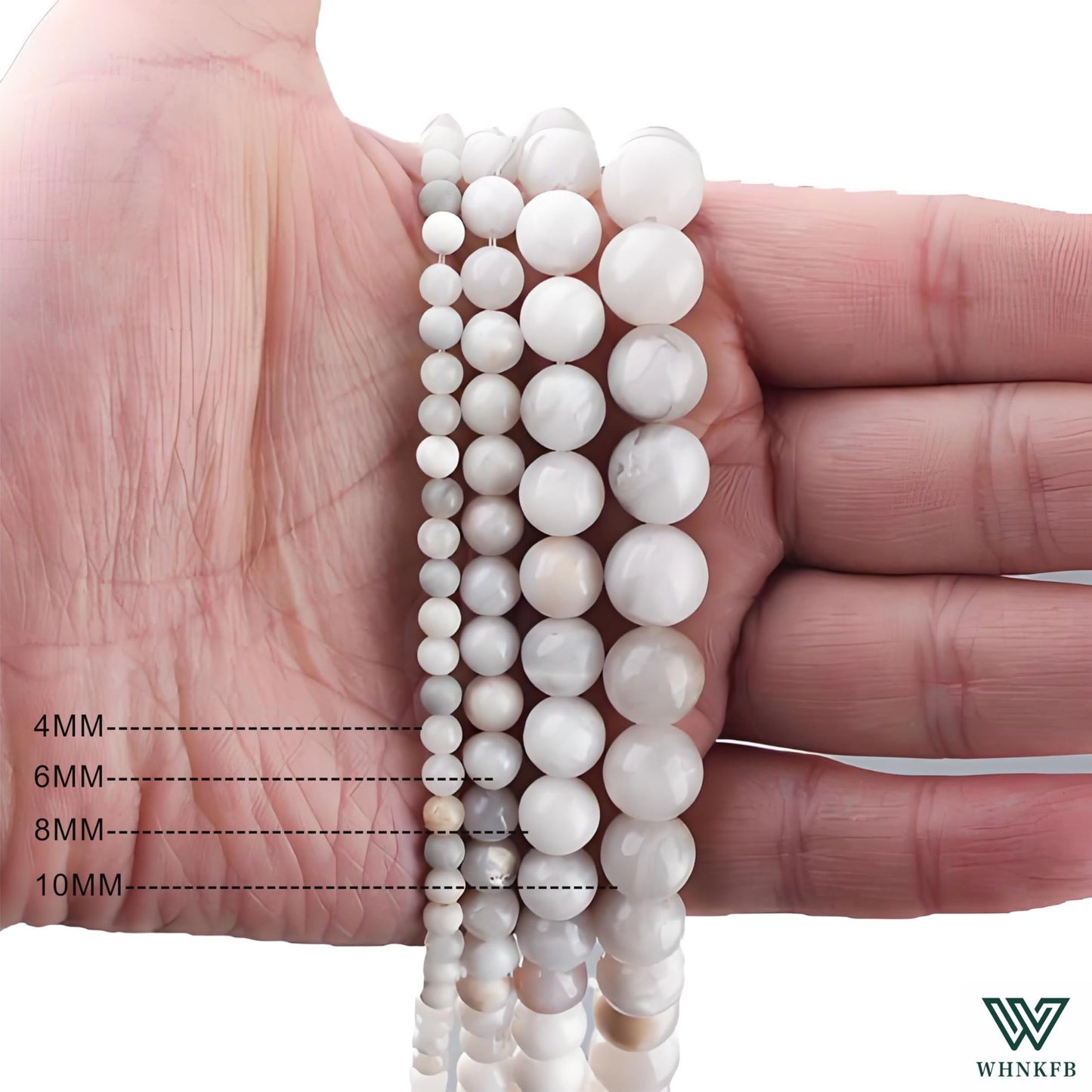 WHNKFB 6mm 100PCS Natural White Crazy Lace Agate Round Beads, Milky Pearl-Alternative Loose Stone Beads for Jewelry Making Craft - 4mm 6mm 8mm 10mm Options with Free Elastic Cord