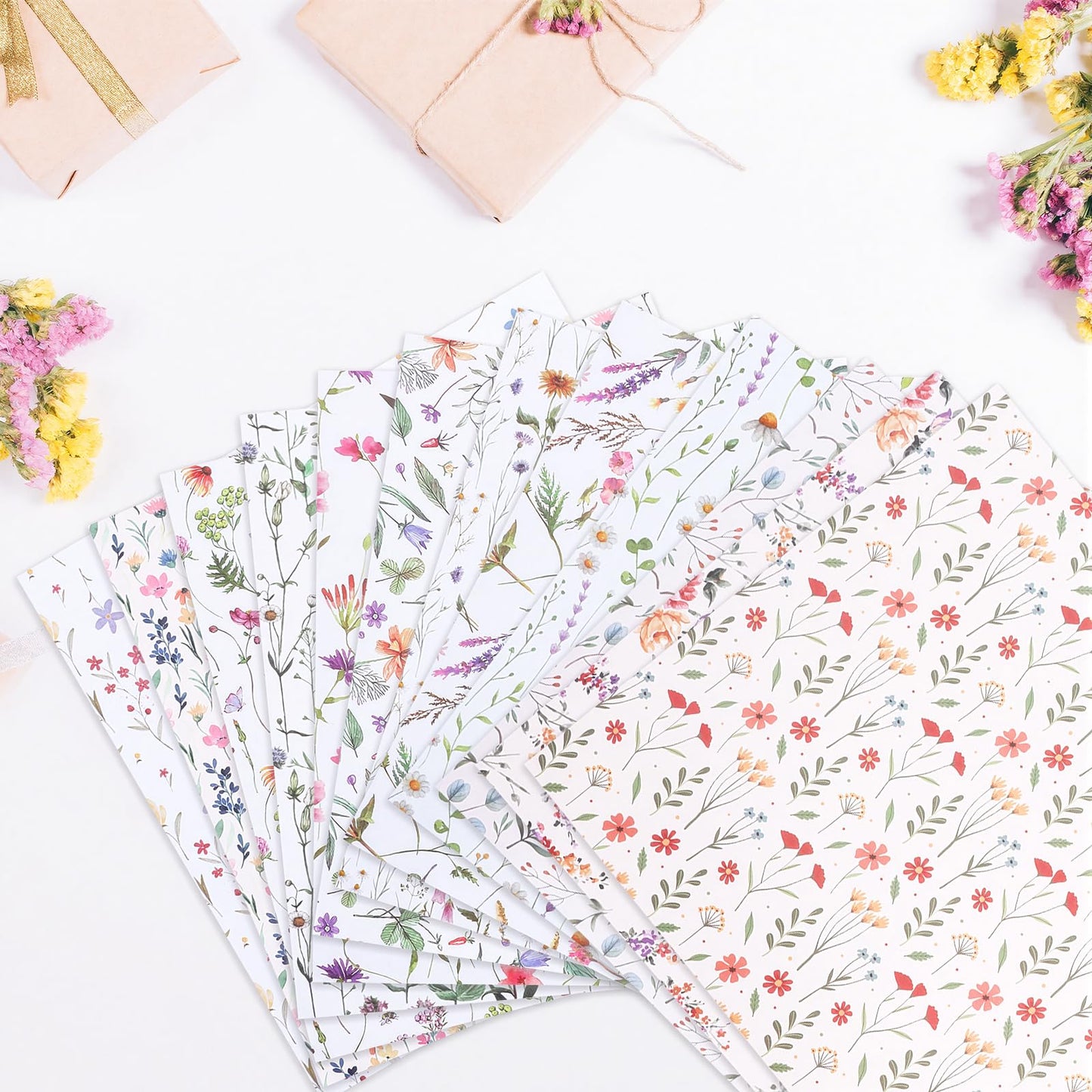 24 Sheets Floral Scrapbook Paper, Double Sided Patterned Scrapbook Paper, Wildflower Decorative Cardstock for DIY Crafts, Card Making, Photo Album, Junk Journal（12 x 12 Inch)