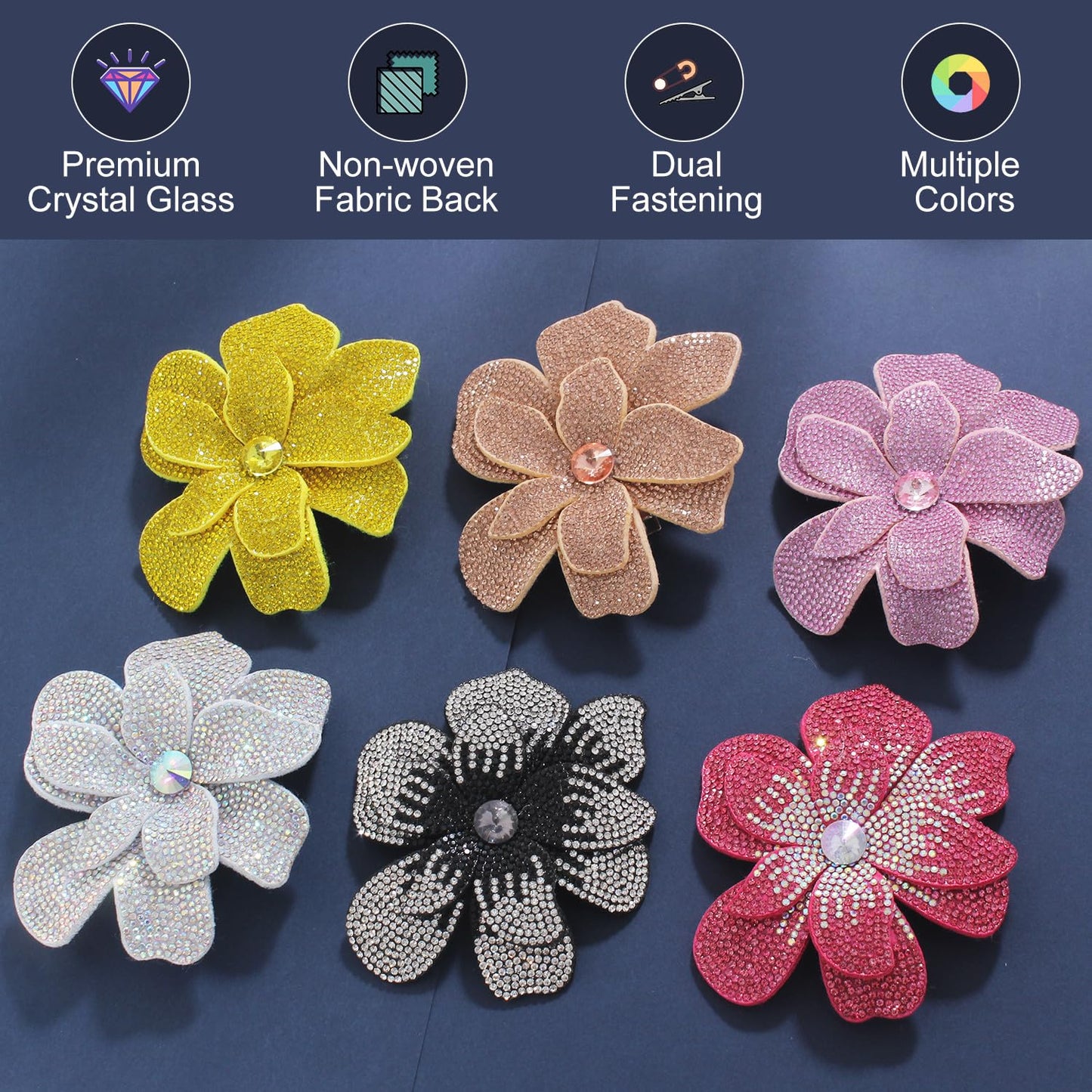 3.74 Inch Camellia Flower Hair Clips & Brooch Pins for Women | Crystal Camellia Hair Accessories, Hair Clip & Lapel Pin Design | Elegant Crystal Jewelry & Hair Accessories - (6-Pack)